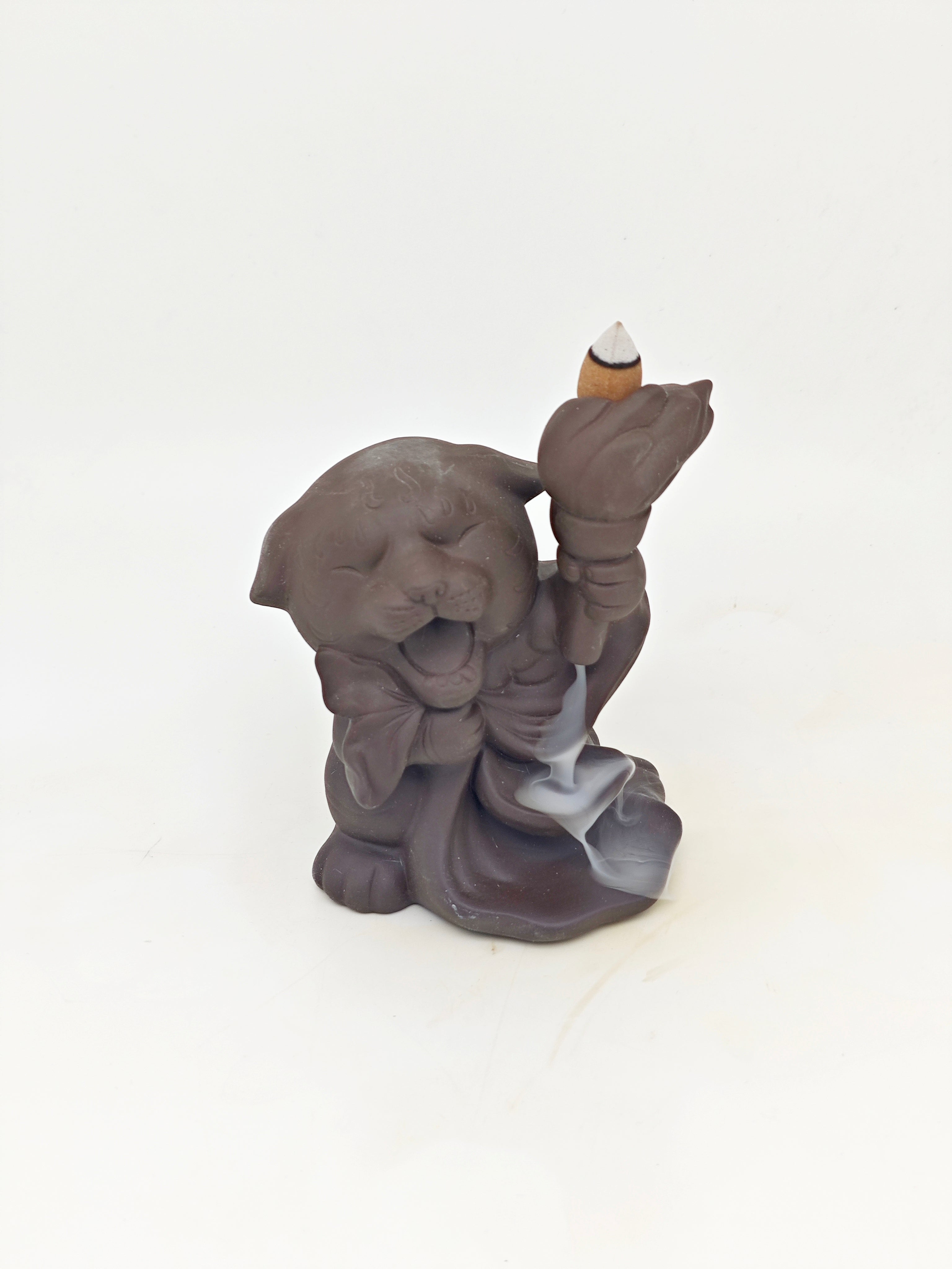 Ceramic Reflux Incense Burner - Decorative Incense Burner Biblo - Adorable Cat Figurine Holding a Torch Burner 15cm BIB-57 - DOMEDBAZAAR