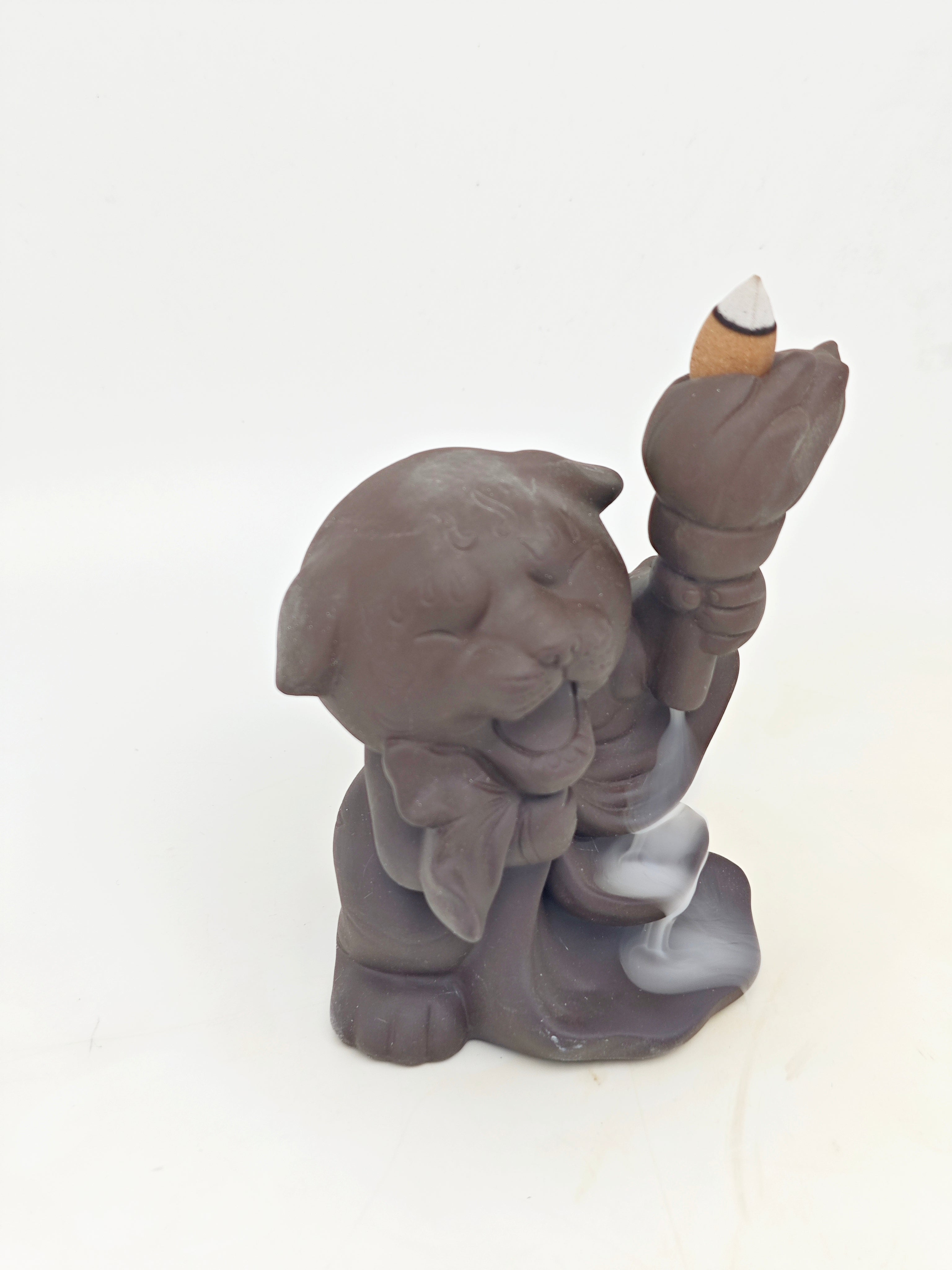 Ceramic Reflux Incense Burner - Decorative Incense Burner Biblo - Adorable Cat Figurine Holding a Torch Burner 15cm BIB-57 - DOMEDBAZAAR
