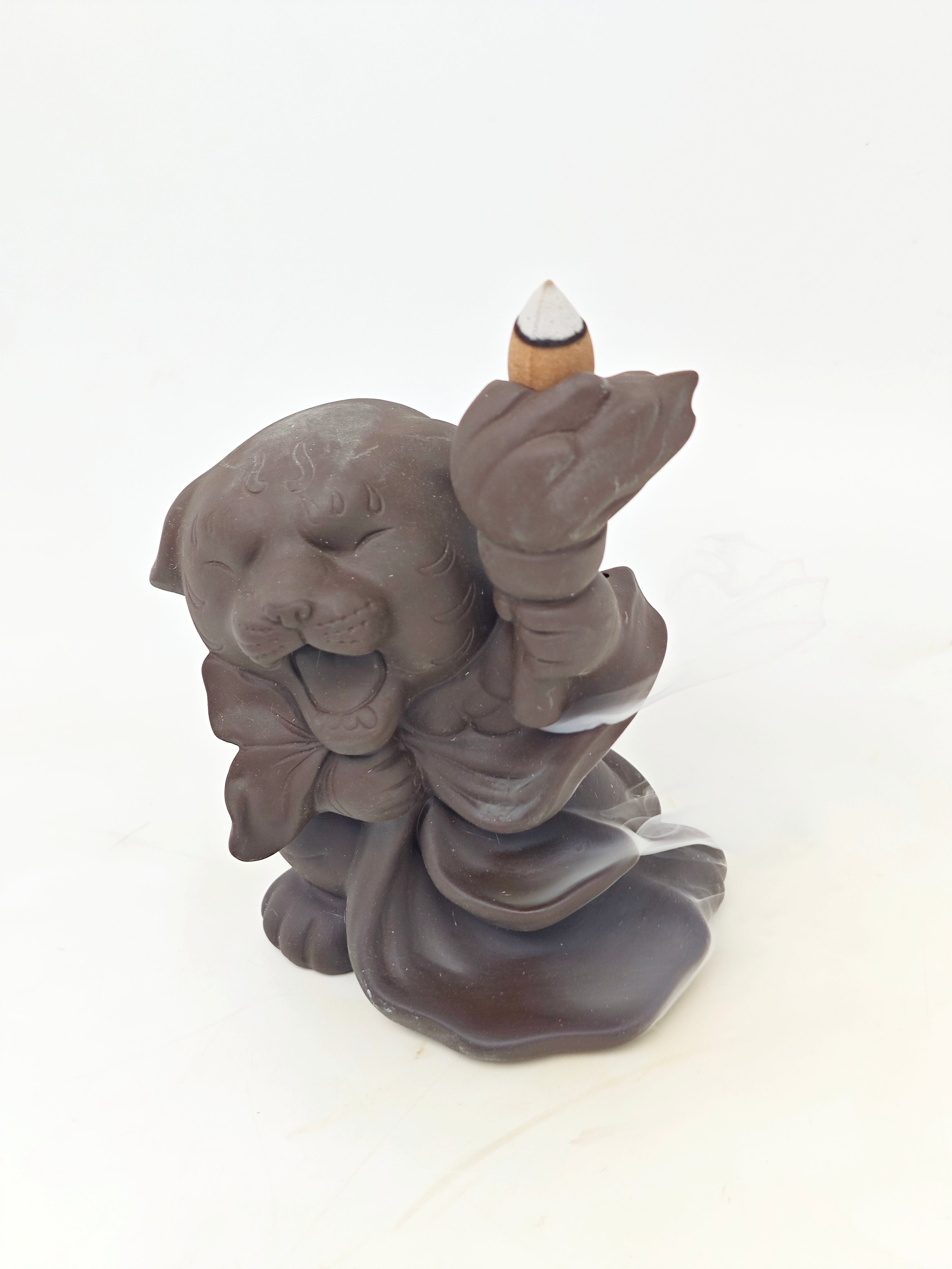 Ceramic Reflux Incense Burner - Decorative Incense Burner Biblo - Adorable Cat Figurine Holding a Torch Burner 15cm BIB-57 - DOMEDBAZAAR