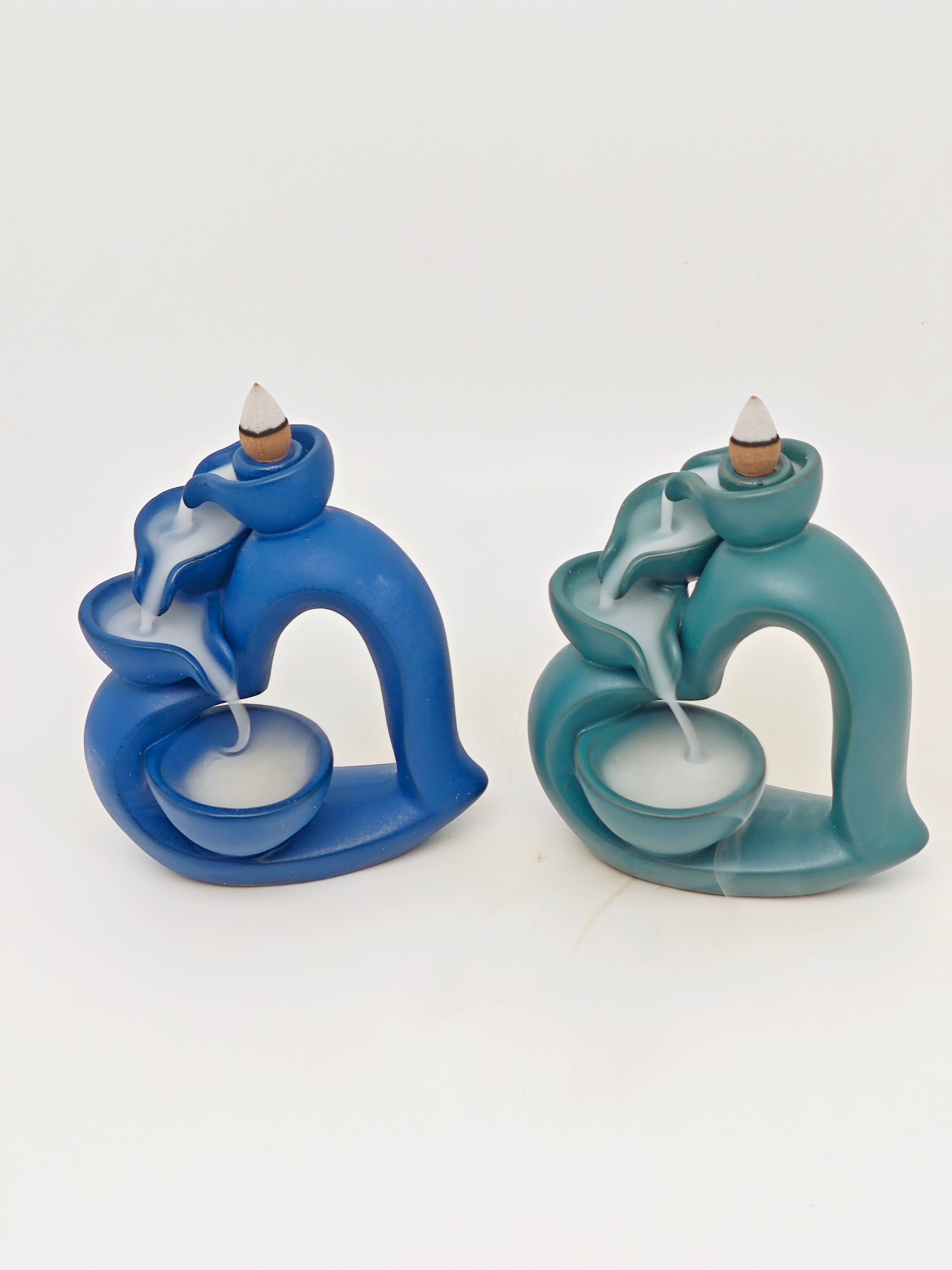 Ceramic Reflux Incense Burner - Decorative Incense Burner Biblo - Colorful Blue and Green Aromatherapy Incense Cascade Burner 15cm BIB-60/61 - DOMEDBAZAAR