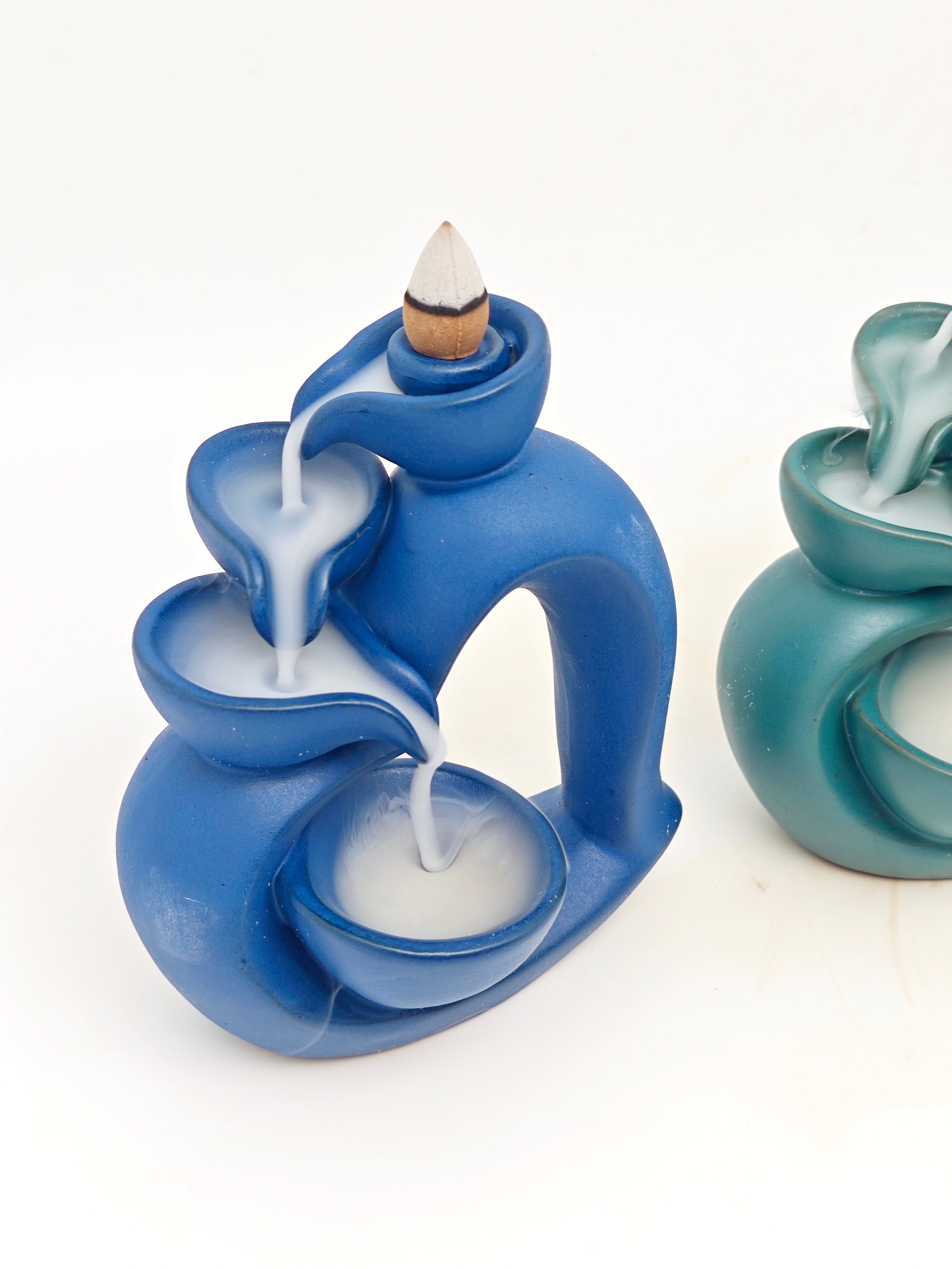 Ceramic Reflux Incense Burner - Decorative Incense Burner Biblo - Colorful Blue and Green Aromatherapy Incense Cascade Burner 15cm BIB-60/61 - DOMEDBAZAAR
