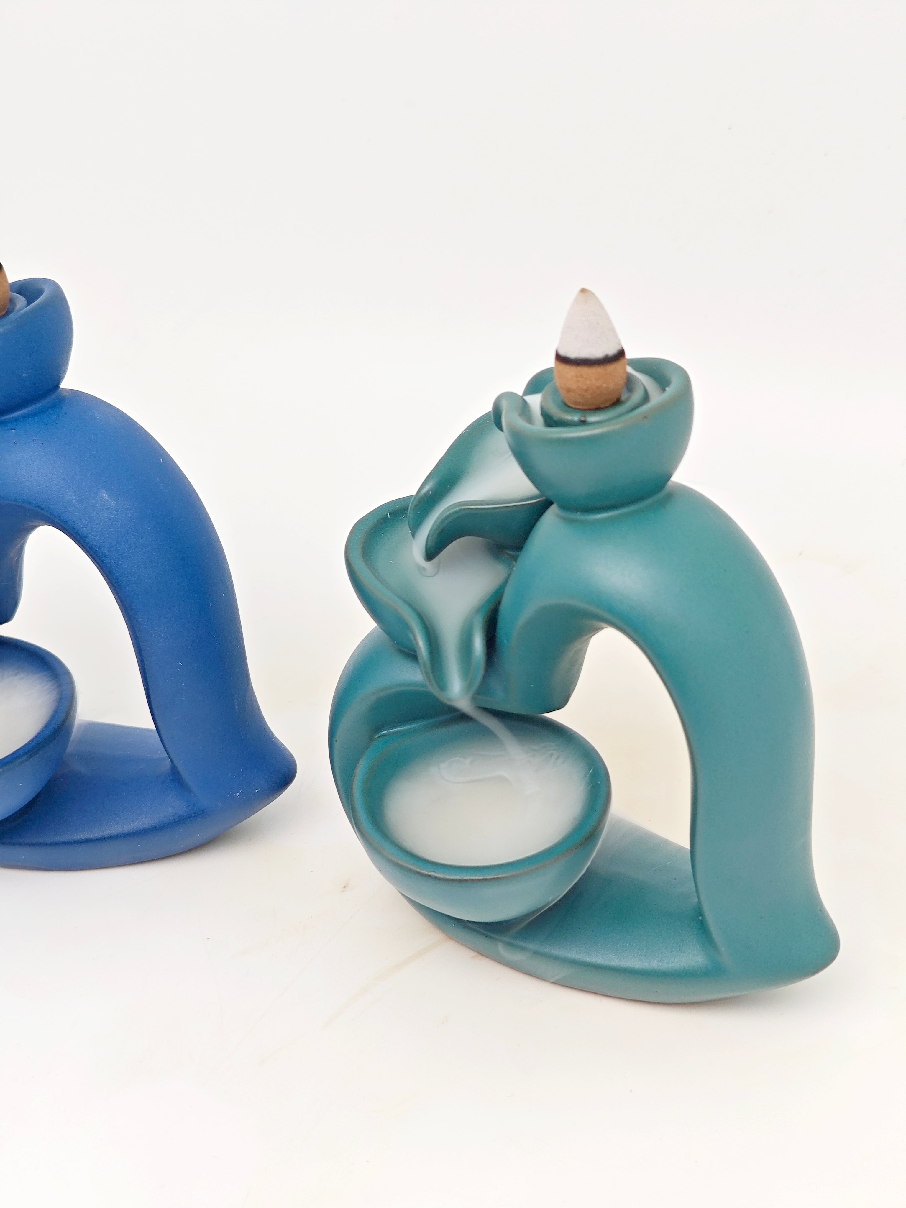 Ceramic Reflux Incense Burner - Decorative Incense Burner Biblo - Colorful Blue and Green Aromatherapy Incense Cascade Burner 15cm BIB-60/61 - DOMEDBAZAAR