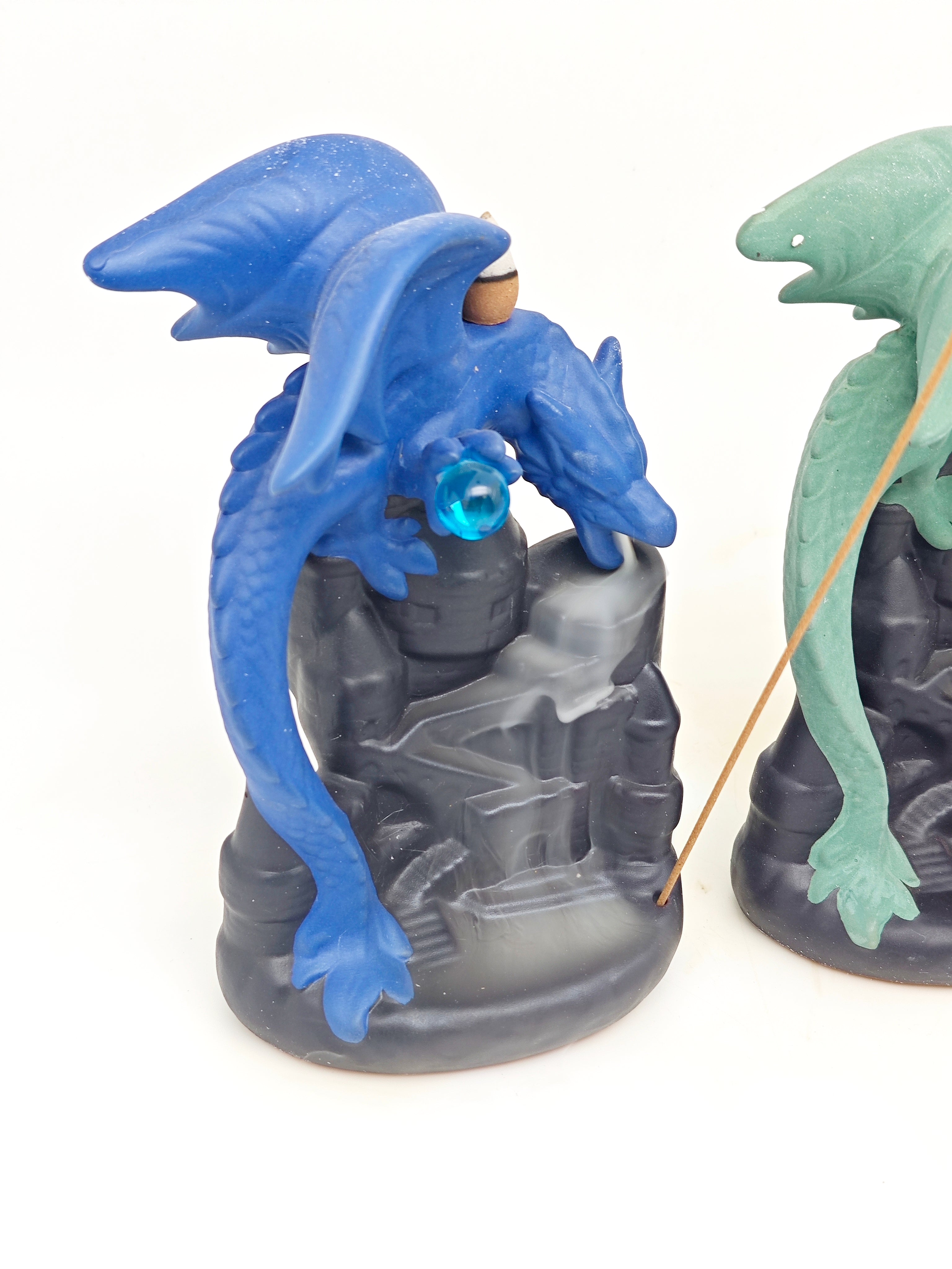 Ceramic Reflux Incense Burner - Decorative Incense Burner Biblo - Blue and Green Winged Crystal Dragon Burner 18cm BIB-62/63 - DOMEDBAZAAR
