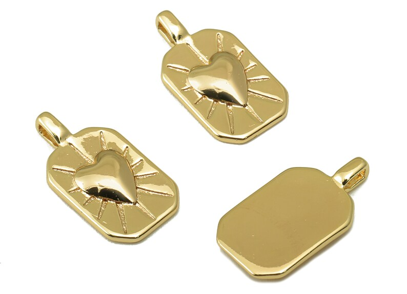 Brass Rectangle Heart Earring Charm - Brass Heart Pattern - Heart Charm For Necklace Jewelry Making Supplies-16.23x 8.66 x 1.83mm - RGP6169 - DOMEDBAZAAR