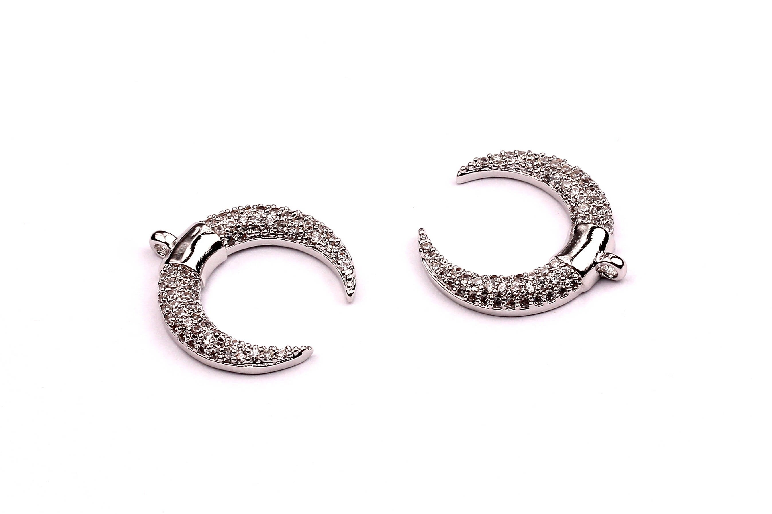 Crescent Micro Pave Pendant - Zircon Earring Charms - Crescent Moon Shaped - Silver Tone Charms - Earring Findings - 18x17x3mm - MP1001 - DOMEDBAZAAR