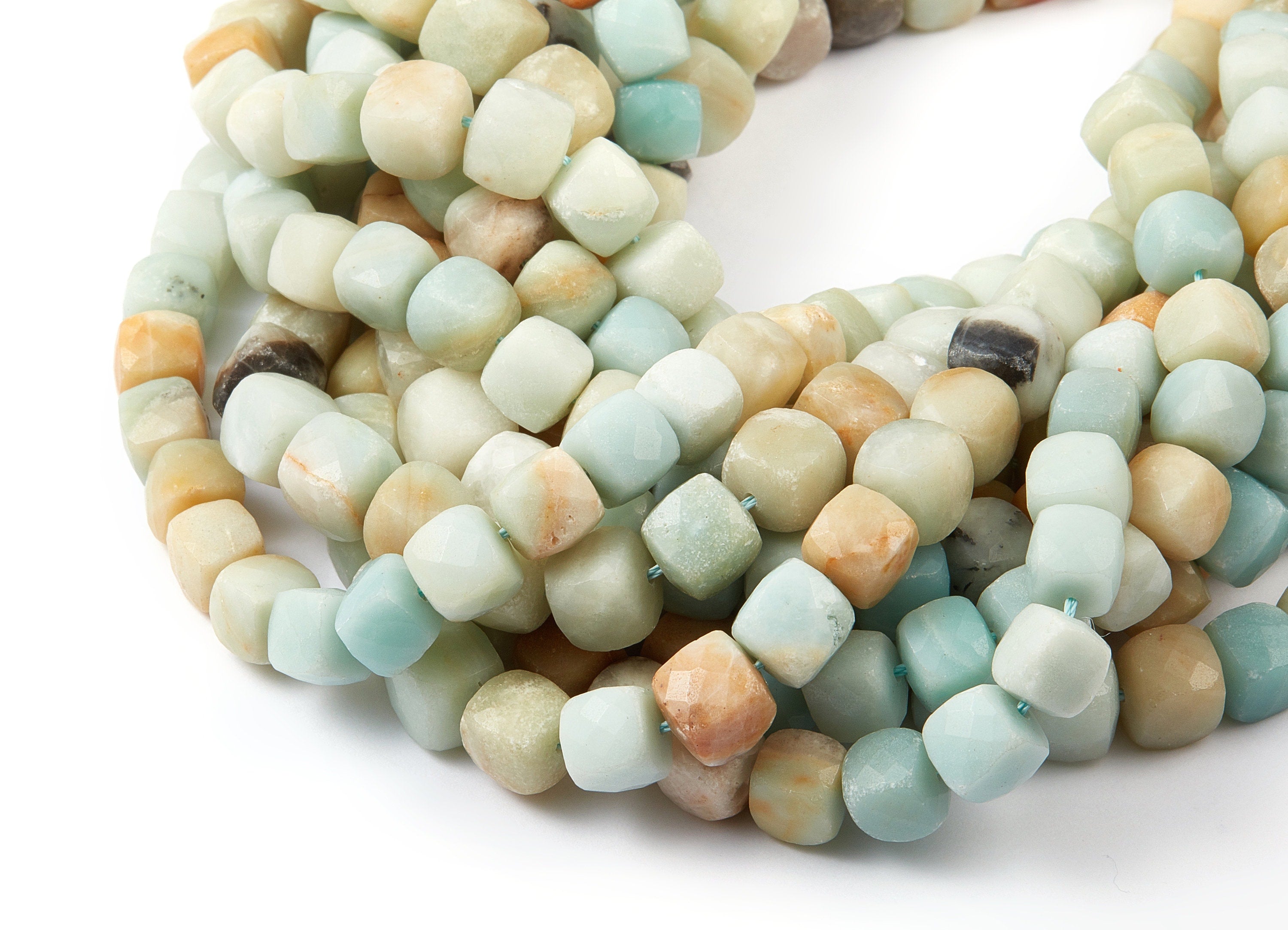 Faceted Cube Gemstone Beads - Matte China Amazonite Beads - 15.7" / 48pcs / 1 strand - 8x8mm - Gemstone Beads - NS1012C - DOMEDBAZAAR