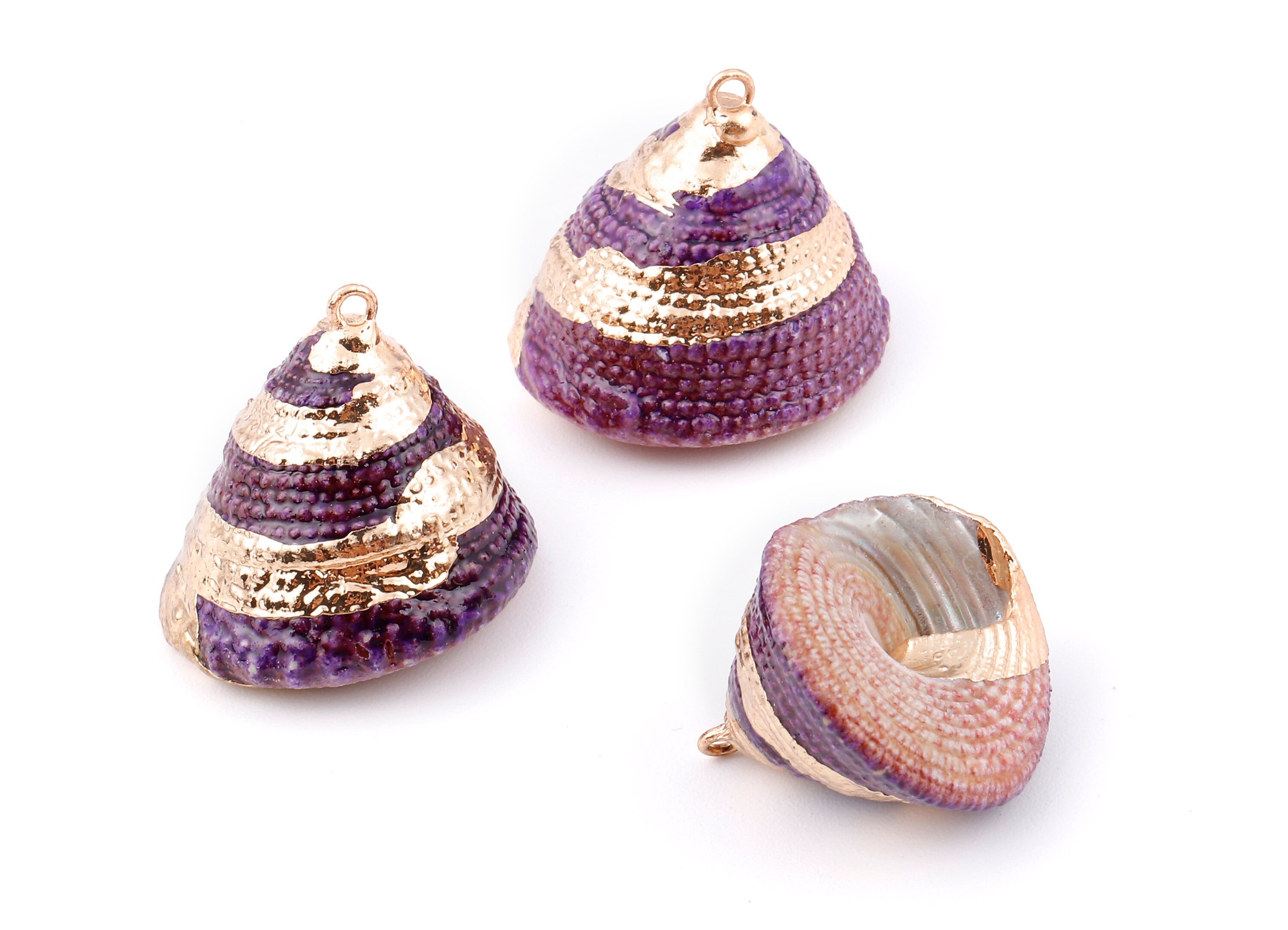 Cone Seashell Charms - Whelk Seashell Pendant - Natural Seashell Earrings - 1 Hole - 25.43x23.33mm - SF1128E - DOMEDBAZAAR
