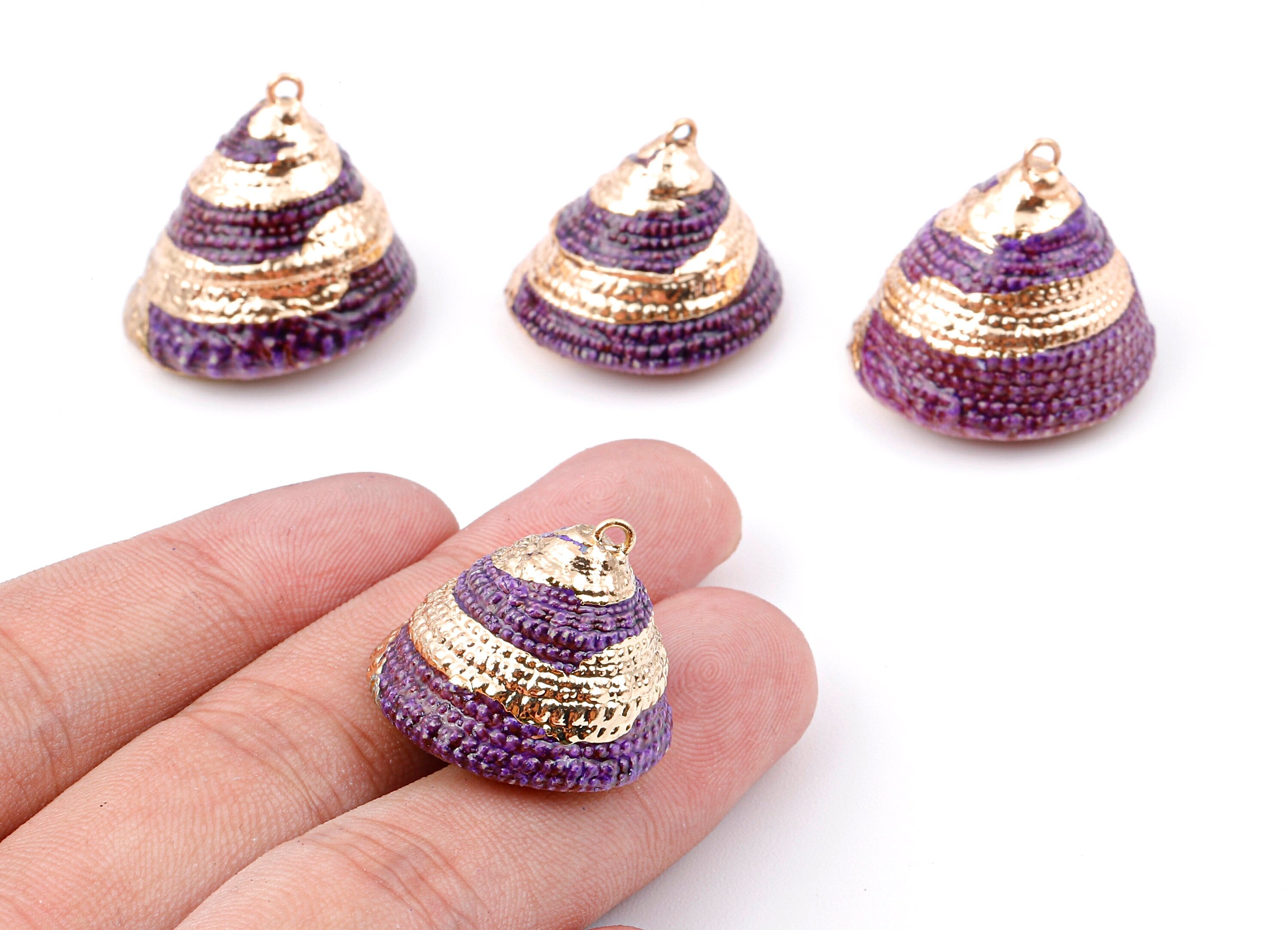 Cone Seashell Charms - Whelk Seashell Pendant - Natural Seashell Earrings - 1 Hole - 25.43x23.33mm - SF1128E - DOMEDBAZAAR