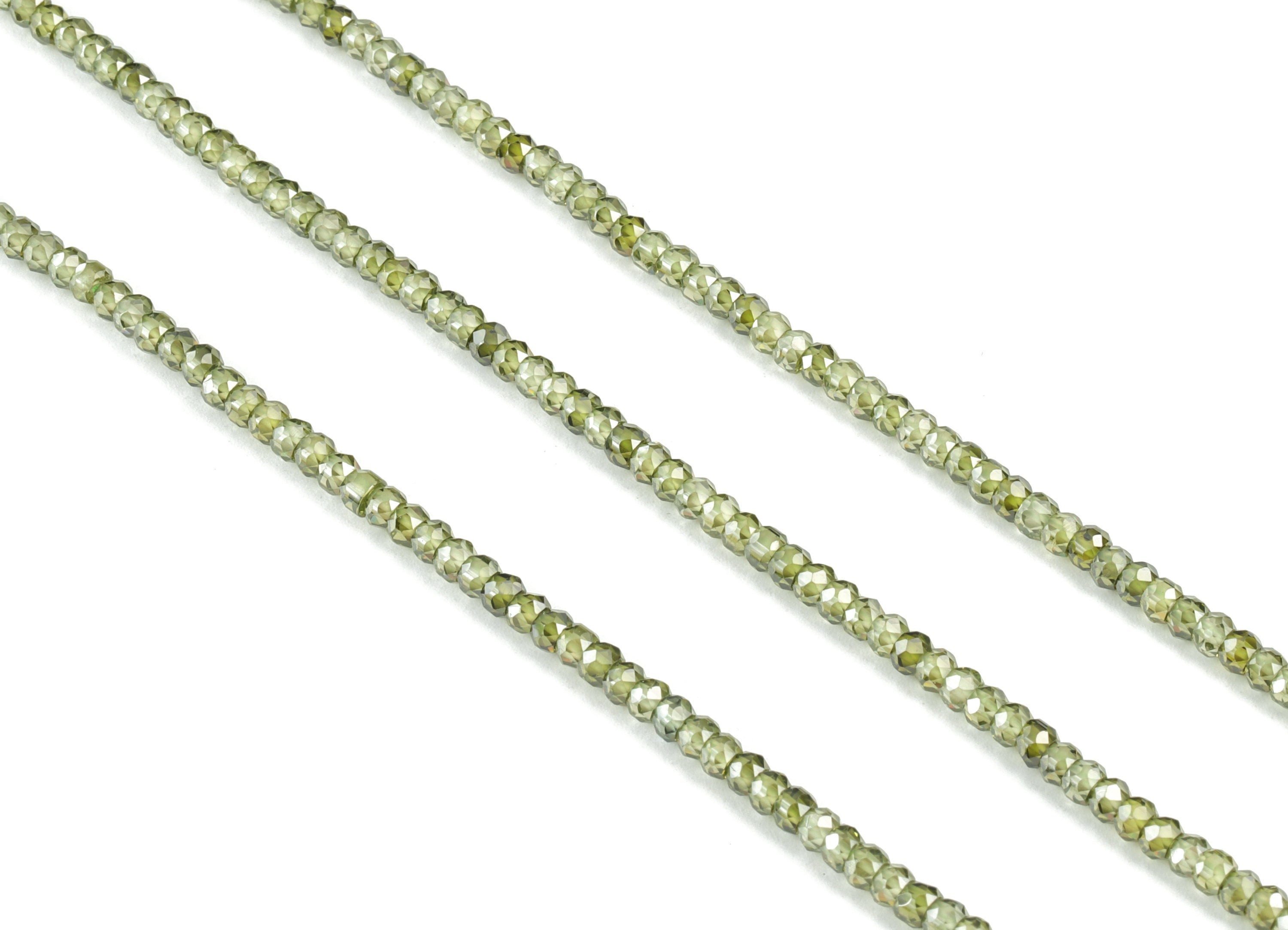 Green Zircon Rondelle Beads 3mm - 15.5 Inch - Green Faceted Zircon Round Beads - Gemstone Beads - NS1147F - DOMEDBAZAAR