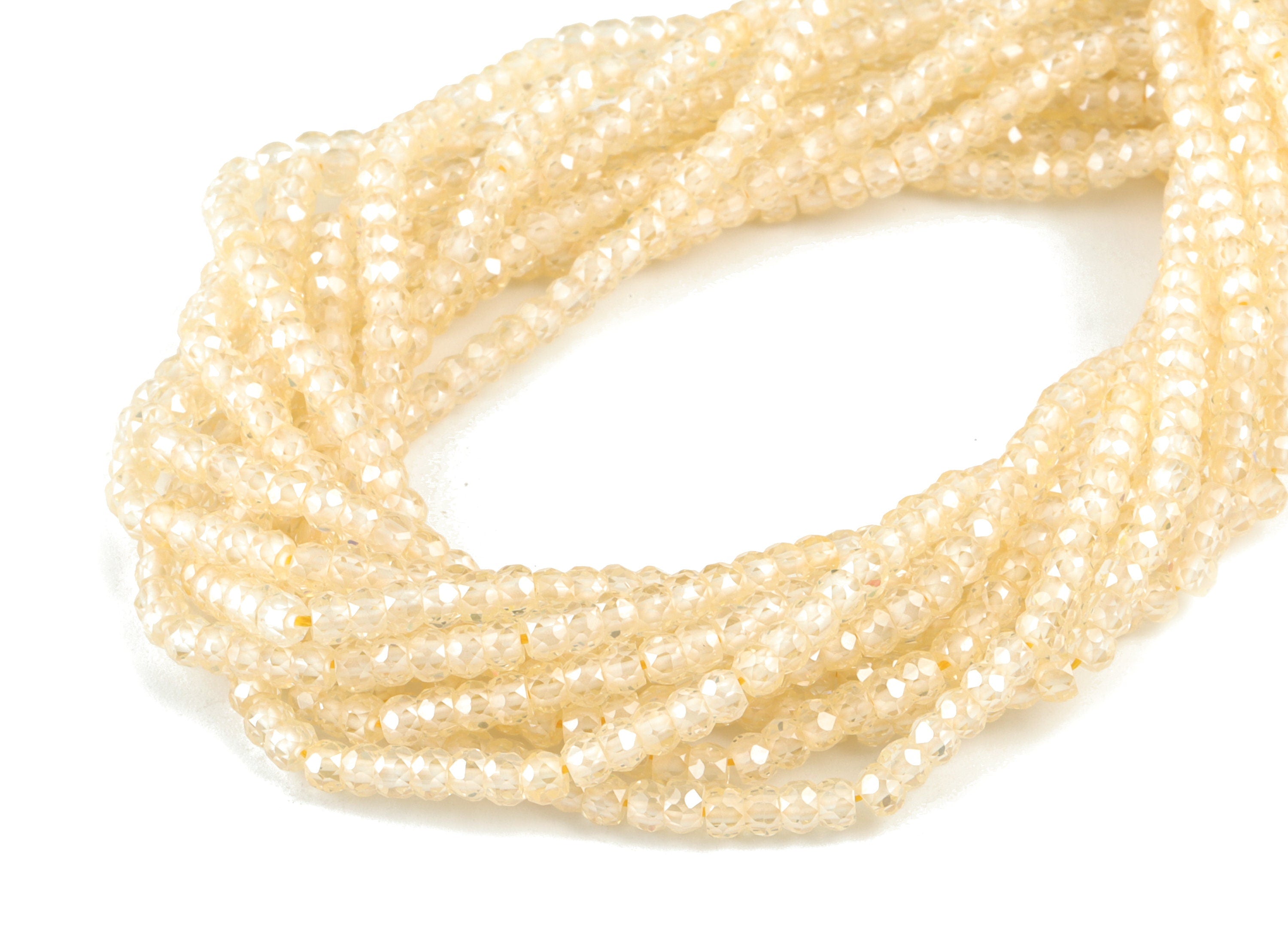 Cream Zircon Rondelle Beads 3mm - 15.5 Inch - Cream Faceted Zircon Round Bead - Gemstone Bead - NS1147H - DOMEDBAZAAR