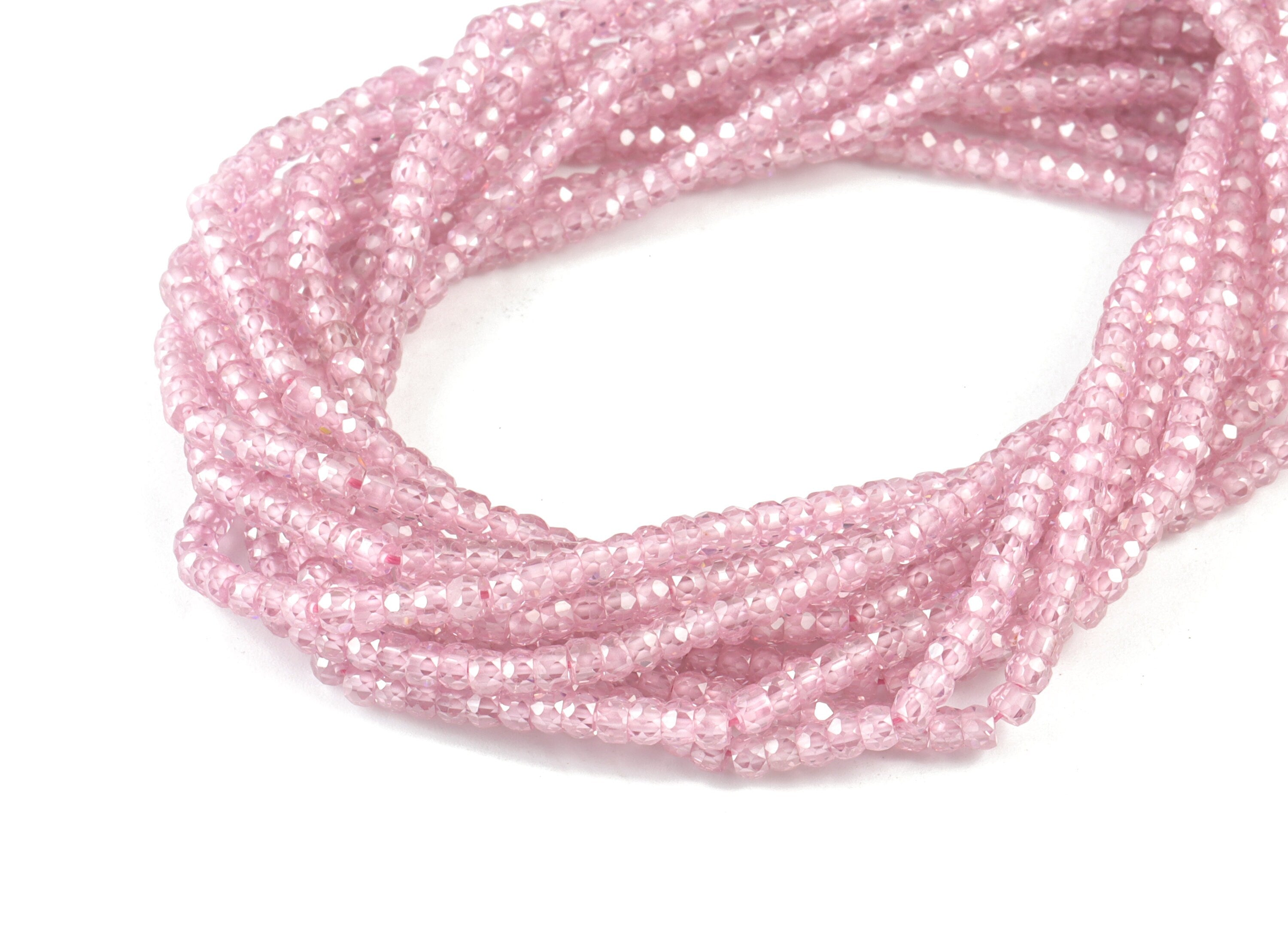 Pink Zircon Rondelle Beads 3mm - 15.5 Inch - Pink Faceted Zircon Round Beads - Gemstone Beads - NS1147L - DOMEDBAZAAR