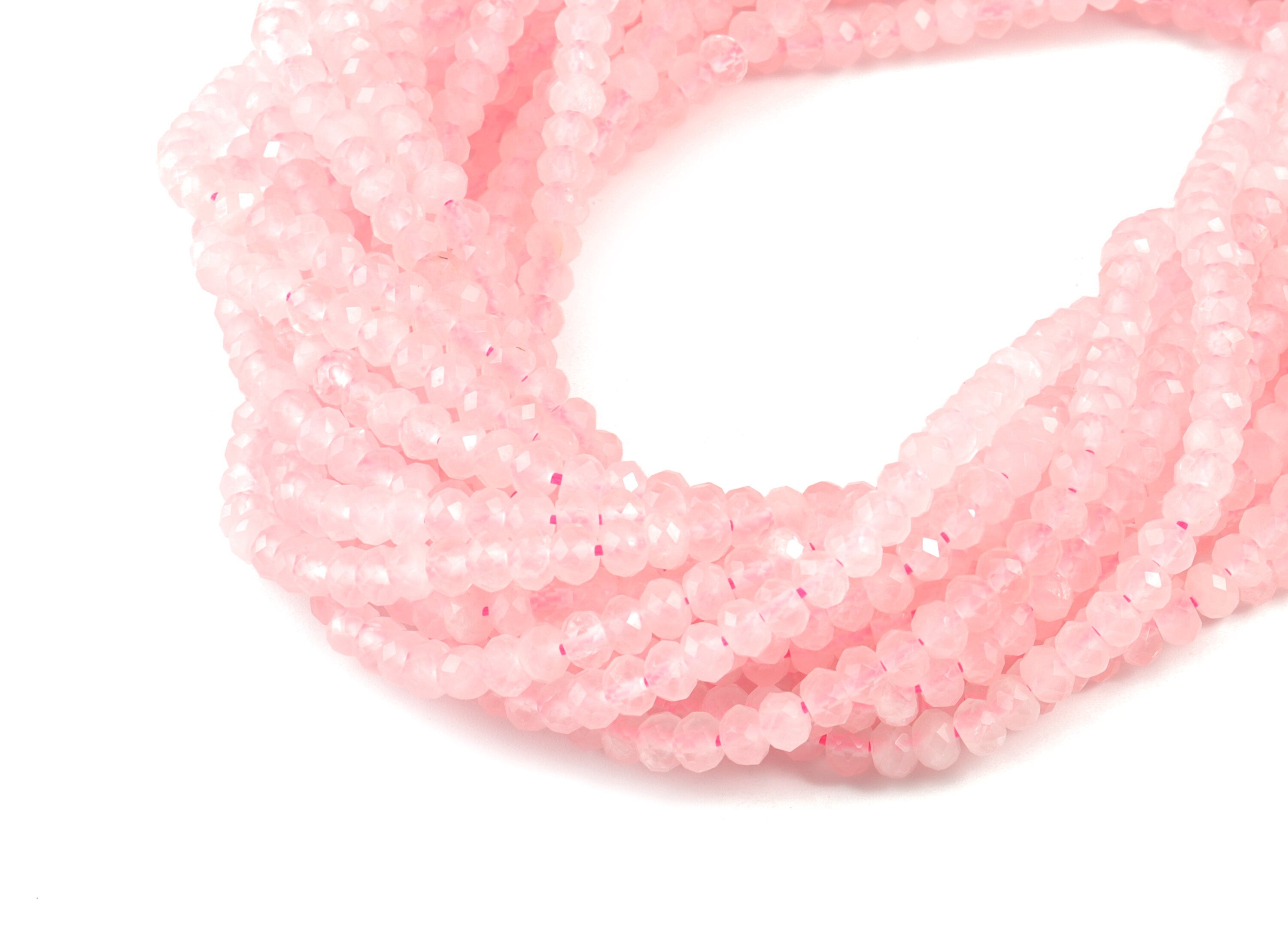Crystal Pink Quartz Round Beads 3-5mm - 15.5 inch - Faceted Round Gemstone Beads - Natural Stone Beads - 3x5mm - NS1175 - DOMEDBAZAAR