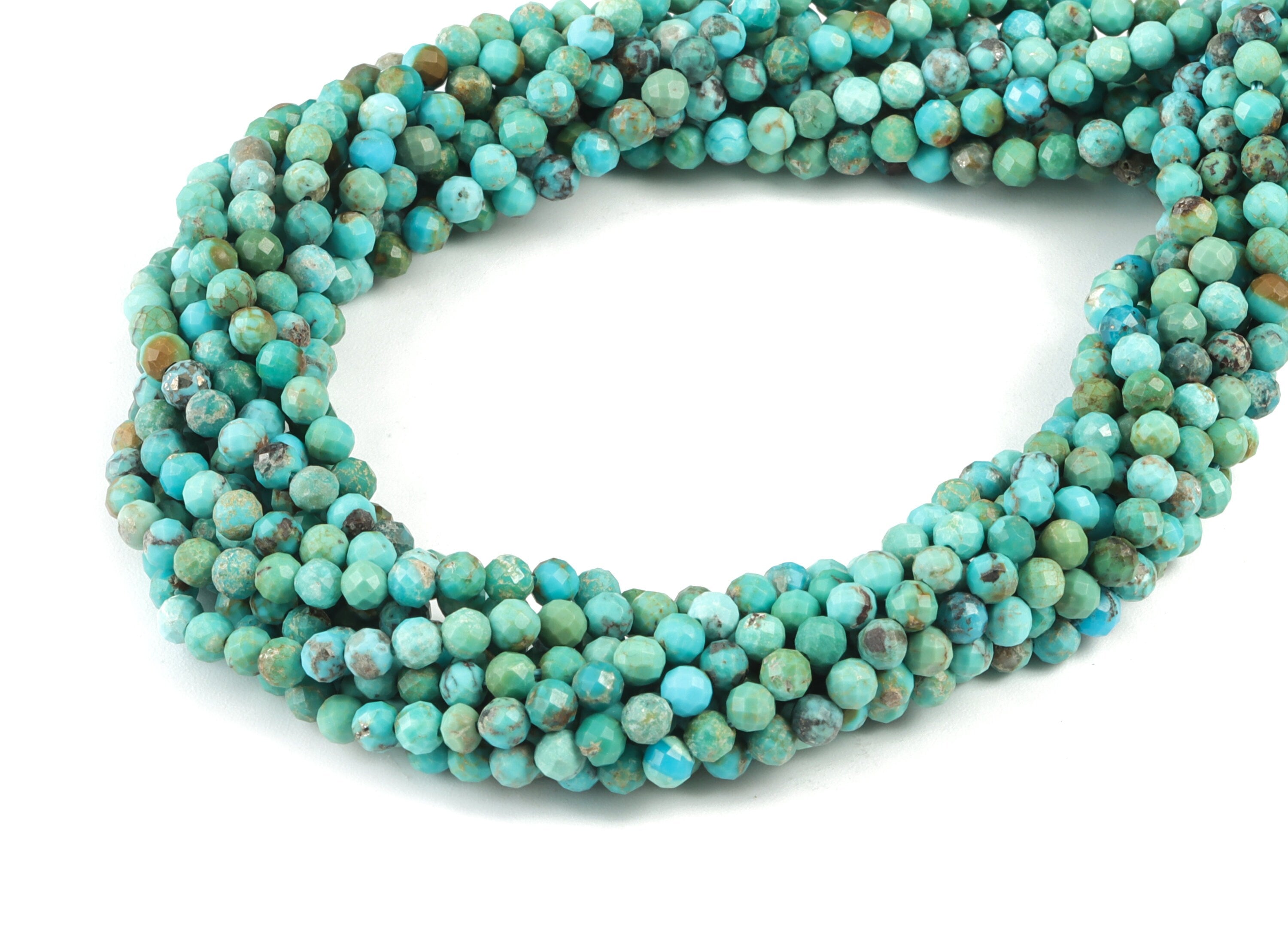 Turquoise Natural Round Beads 3mm - 15.5 inch - Faceted Round Gemstone Beads - Natural Stone Beads - 3x3mm - NS1188 - DOMEDBAZAAR