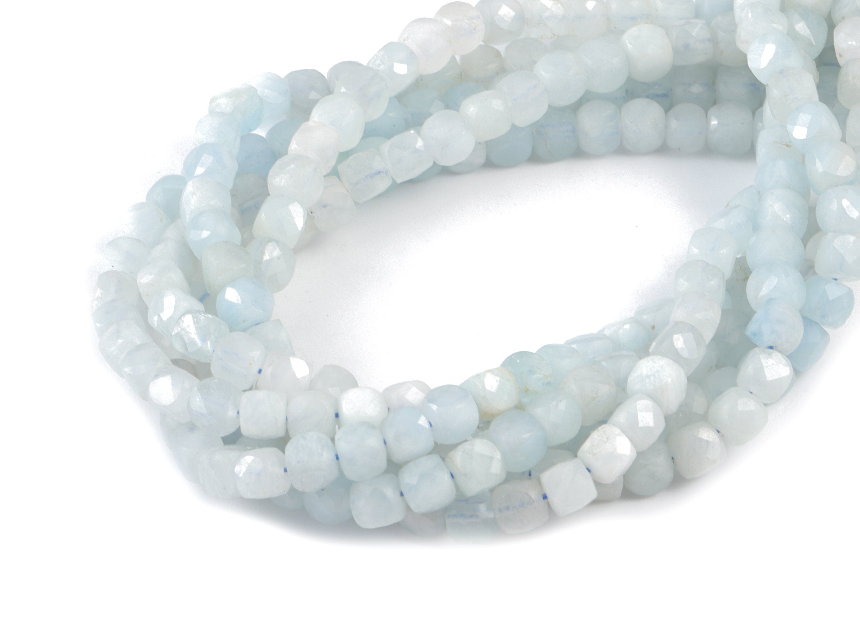 Aquamarine Cube Beads 4mm - 15.5 inch - Faceted Cube Gemstone Beads - Natural Stone Beads - 4x4mm - NS1115 - DOMEDBAZAAR