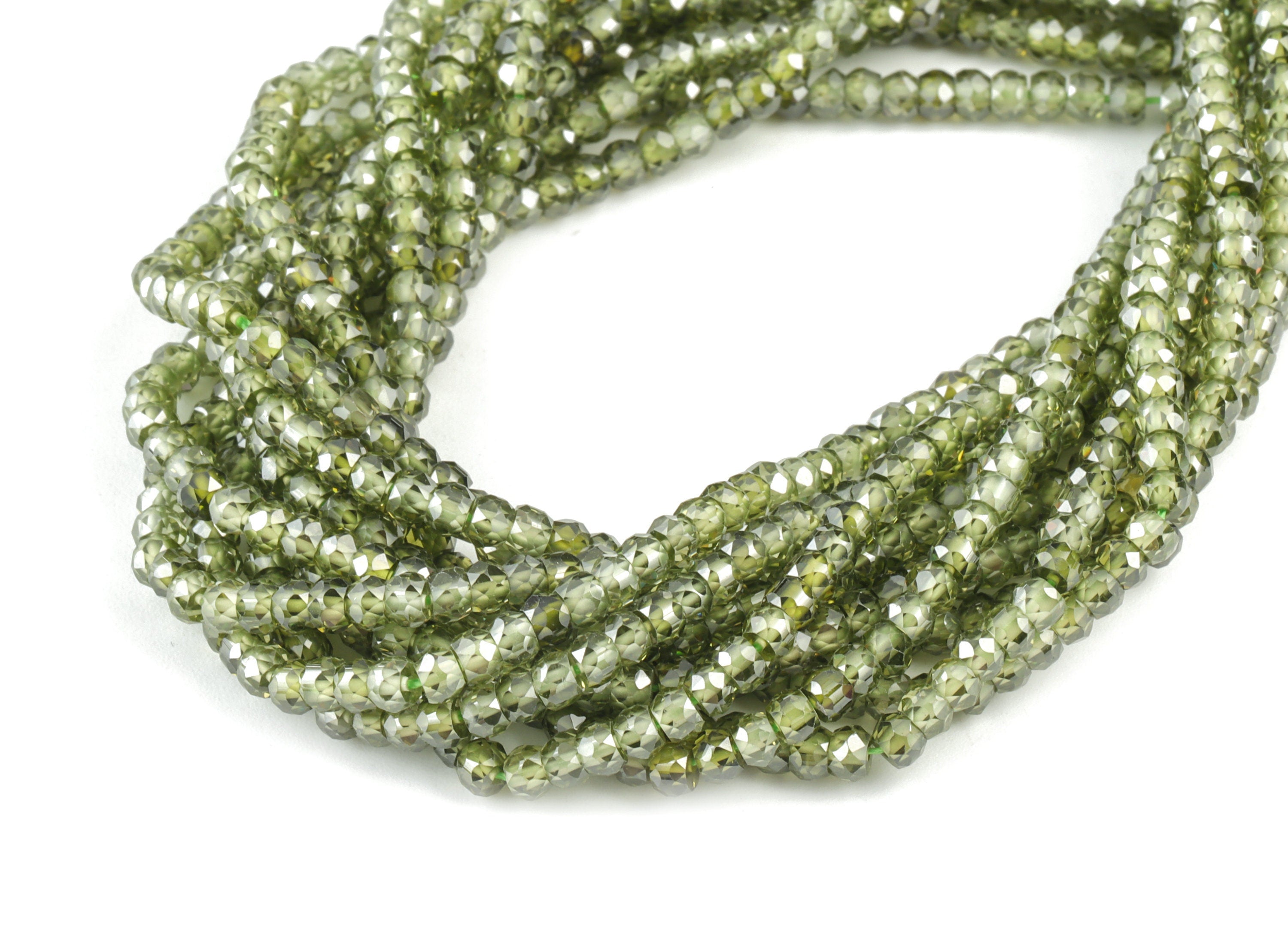 Green Zircon Rondelle Beads 3mm - 15.5 Inch - Green Faceted Zircon Round Beads - Gemstone Beads - NS1147F - DOMEDBAZAAR