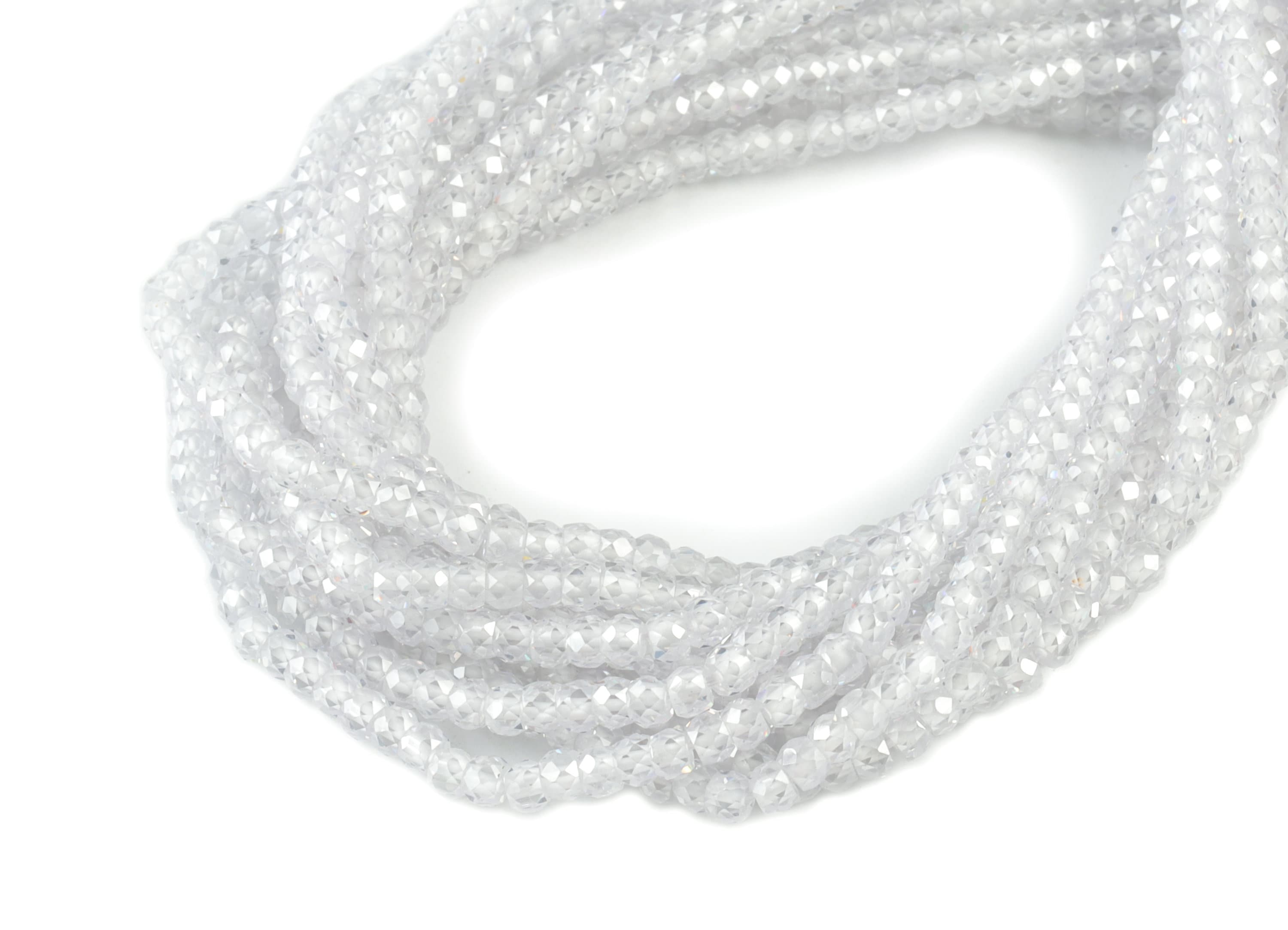 Clear Zircon Rondelle Beads 3mm - 15.5 Inch - Clear Faceted Zircon Round Beads - Gemstone Beads - NS1147O - DOMEDBAZAAR