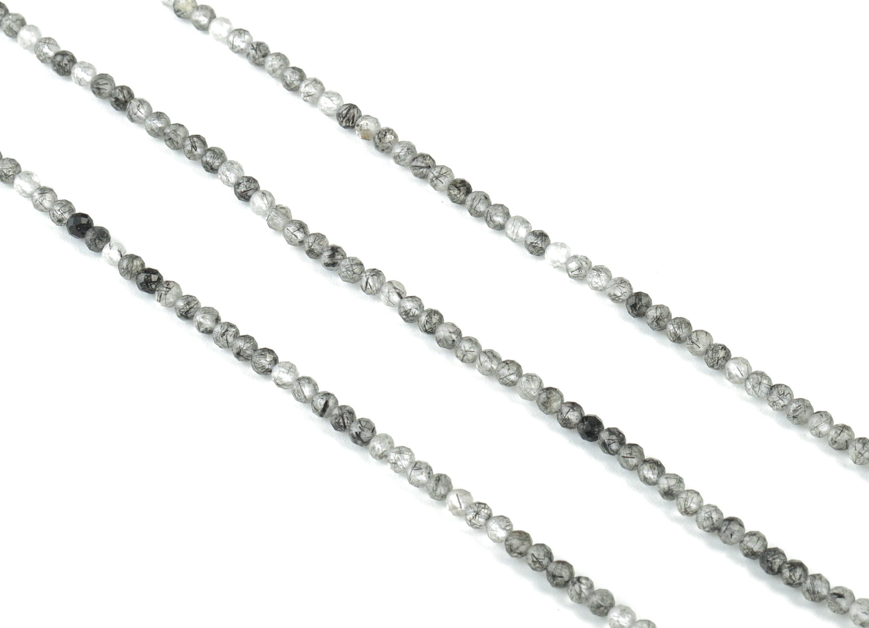Black Hair Crystal Round Beads 2mm - 15.5 inch - Faceted Round Gemstone Beads - Natural Stone Beads - 2x2mm - NS1239 - DOMEDBAZAAR