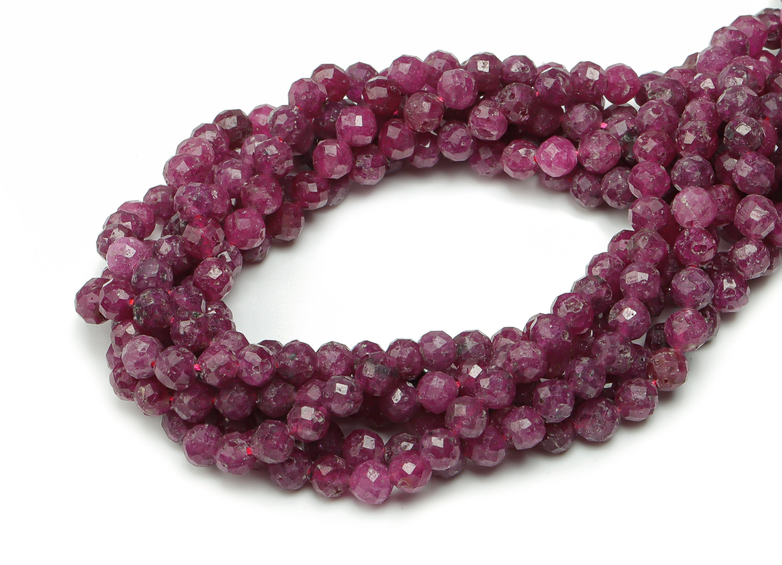 Ruby Round Beads 4mm - 15.5 inch - Faceted Round Gemstone Beads - Natural Stone Beads - 4x4mm - NS1522 - DOMEDBAZAAR