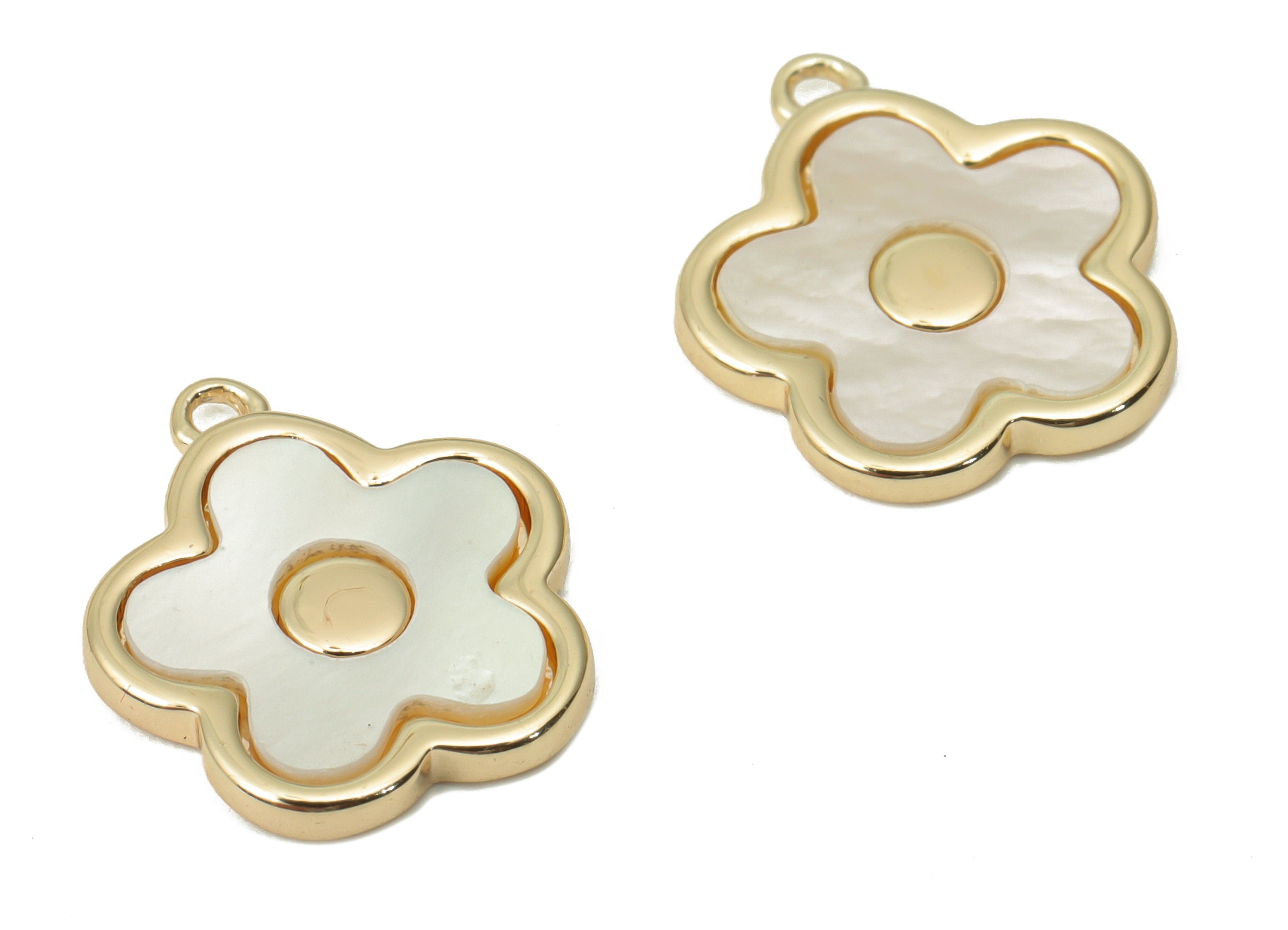 Brass Flower Earring Charms - Shell Flower Pendant - 18K Real Gold Plated Brass - Jewelry Making Supplies - 13.3x11.82x1.56mm - RGP4375 - DOMEDBAZAAR