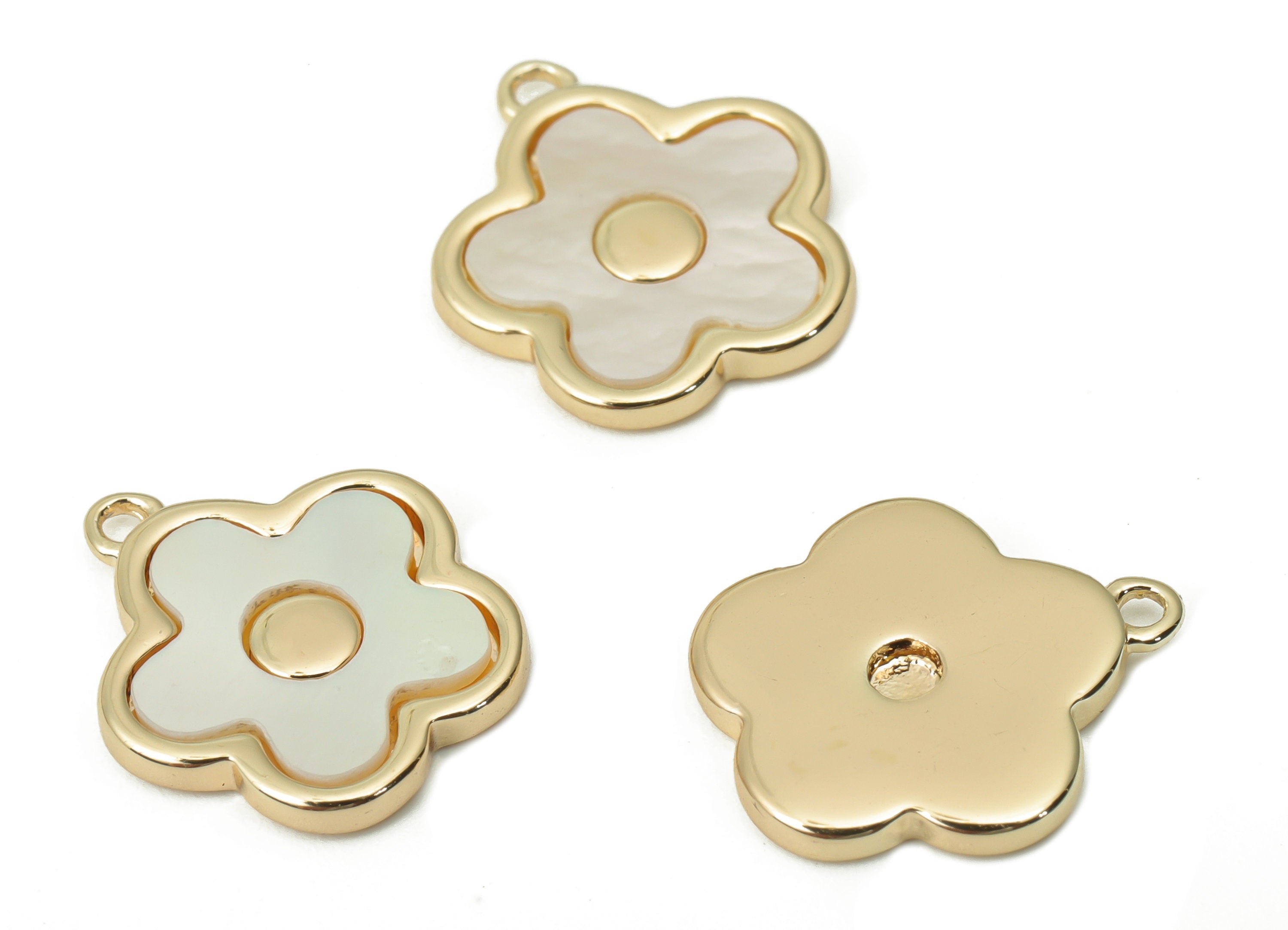 Brass Flower Earring Charms - Shell Flower Pendant - 18K Real Gold Plated Brass - Jewelry Making Supplies - 13.3x11.82x1.56mm - RGP4375 - DOMEDBAZAAR