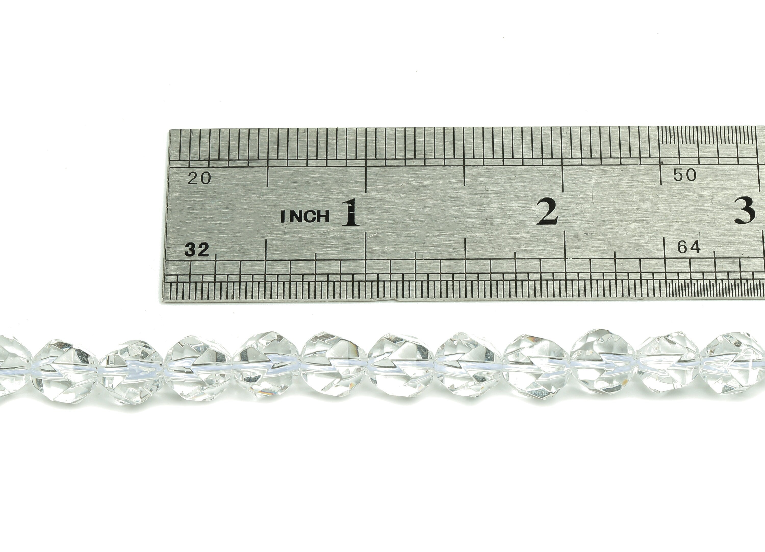 Faceted Round Gemstone Beads - Clear Quartz Round Beads Crystal - 15.5" /47PCS/ 1 Strand - 7.2x7.1mm - Natural Stone Beads - NS1874 - DOMEDBAZAAR