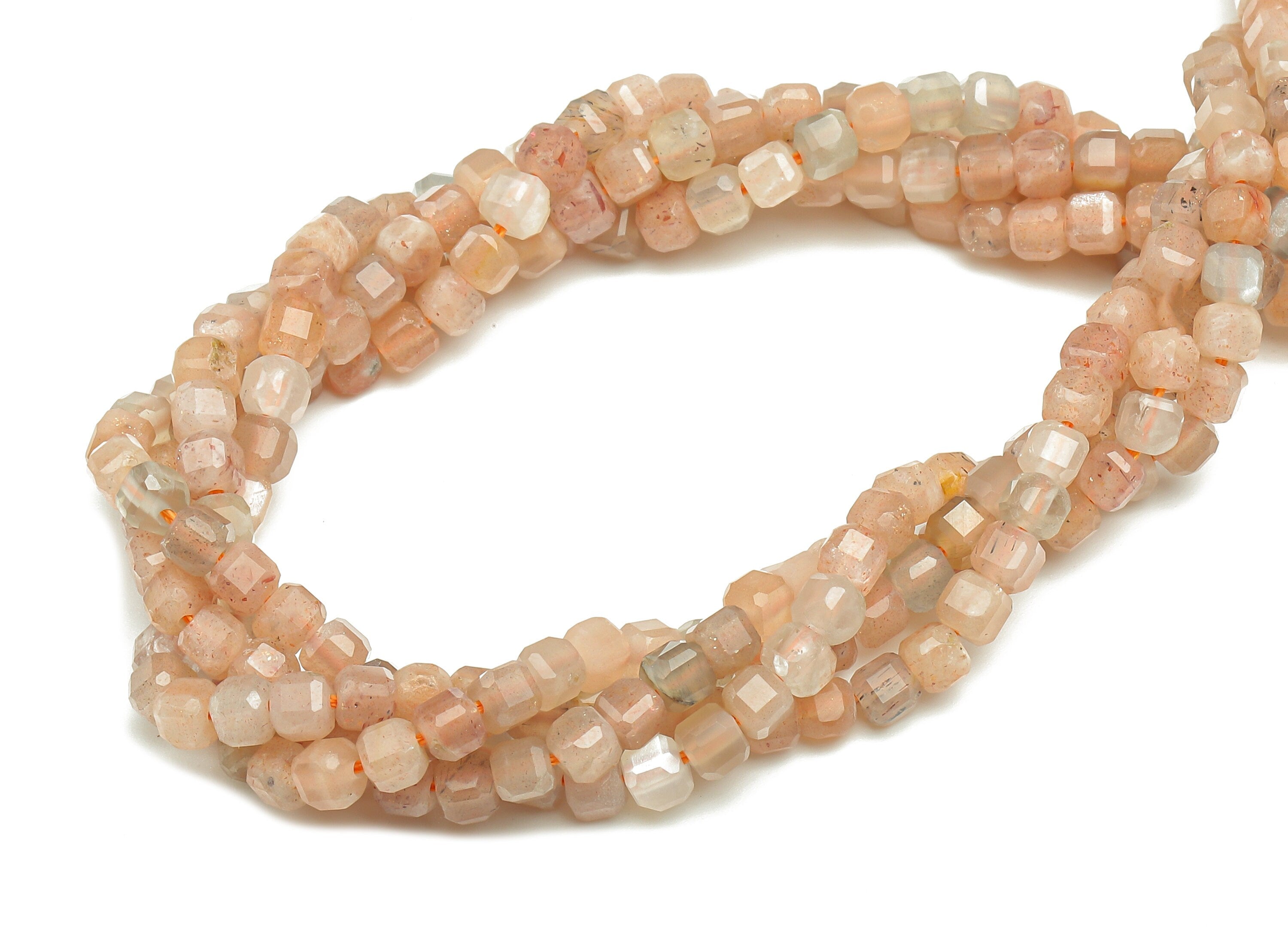 Faceted Cube Gemstone Beads - 3mm Sunstone Cube Beads Crystal - 15.5" /1 Strand - 2.9x2.9mm - Natural Stone Beads - NS1879 - DOMEDBAZAAR