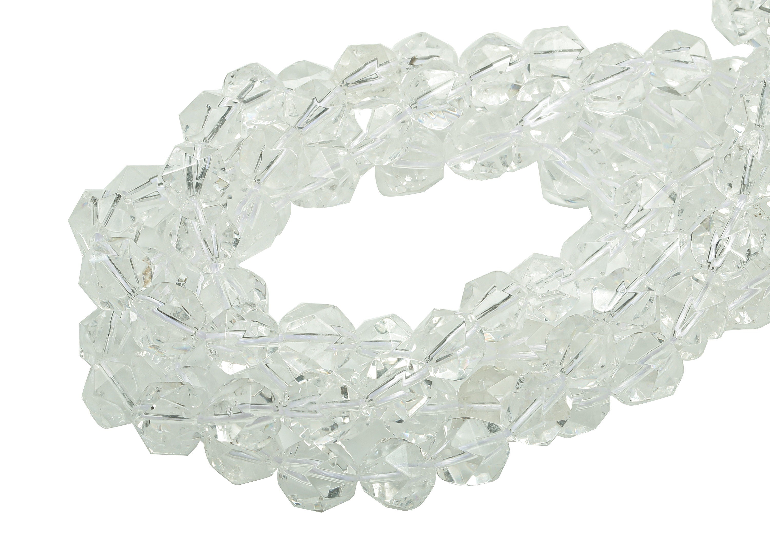 Faceted Round Gemstone Beads - Clear Quartz Crystal Beads - 15.5" /39PCS/ 1 Strand - 10.2x8.9mm - Natural Stone Beads - NS1875 - DOMEDBAZAAR