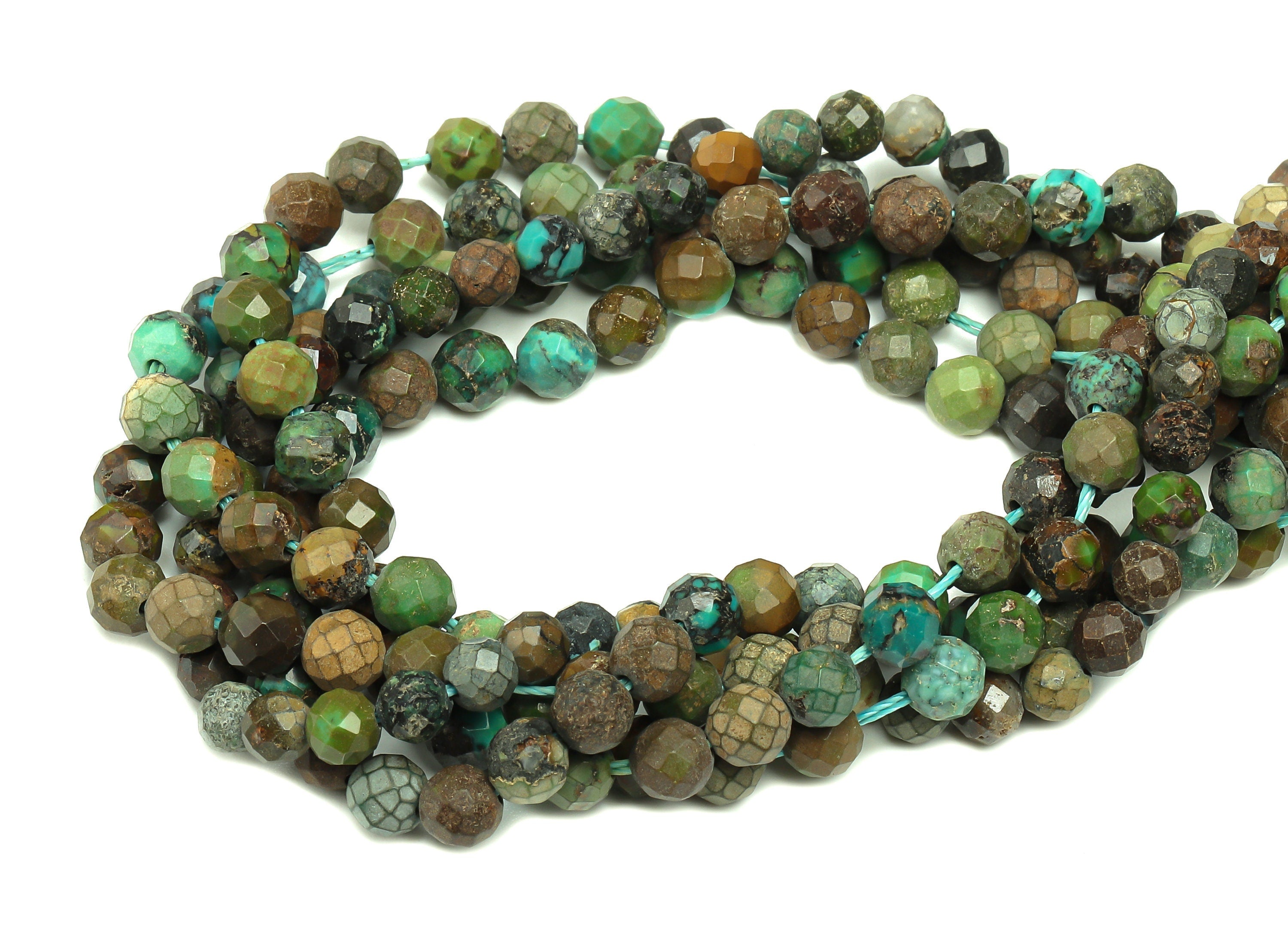 Faceted Turquoise Beads - 4mm Gemstone Beads Round Crystal - 15.5" /1 Strand - Natural Stone Beads - 3.72x3.72x3.72mm - NS1888 - DOMEDBAZAAR