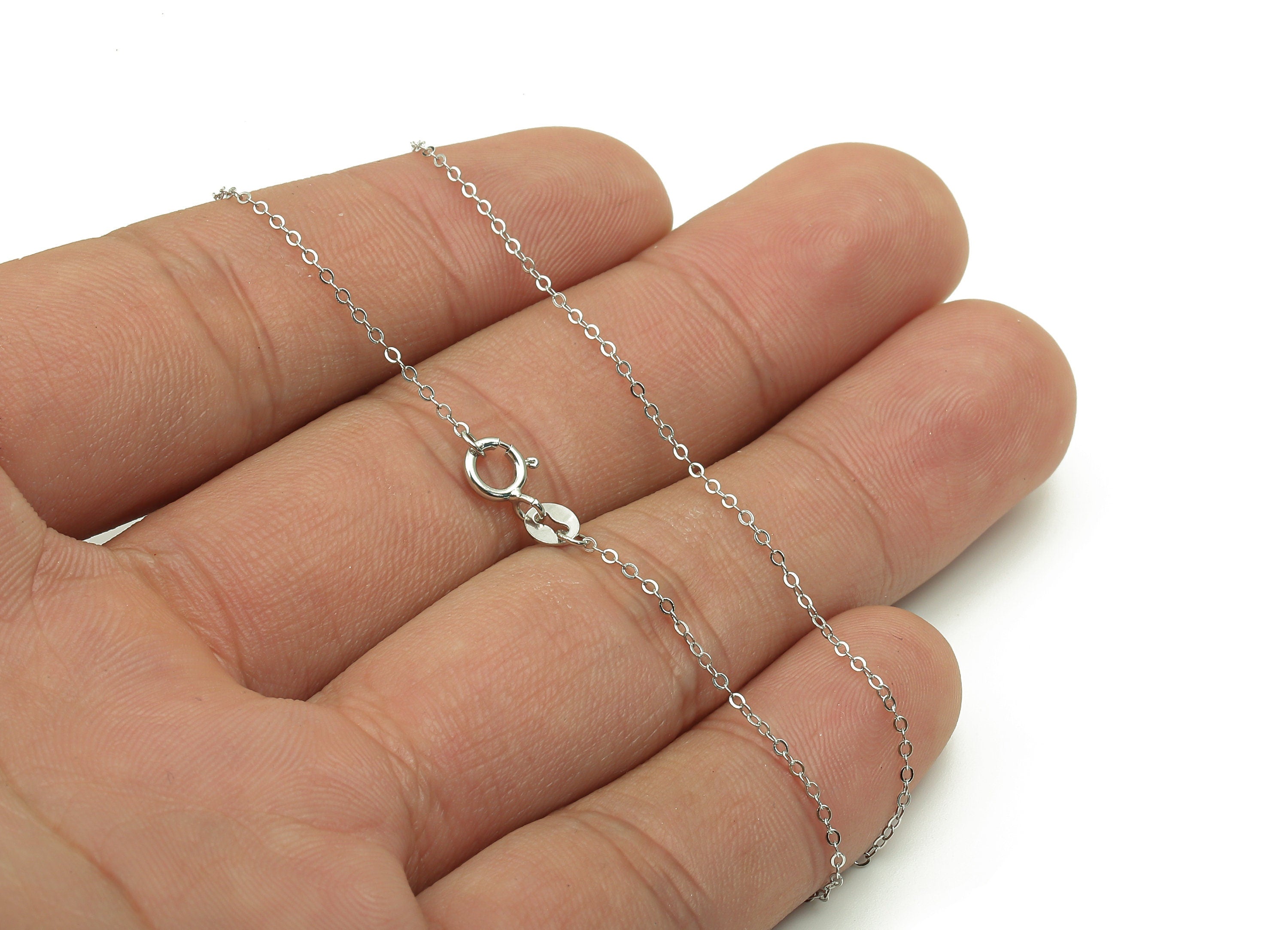 45cm Silver Cable Chain - Faceted Finish Chain - 925 Silver Chain - 925 Silver - For Necklace - 0.92x0.88x0.19mm - CC1221 - DOMEDBAZAAR
