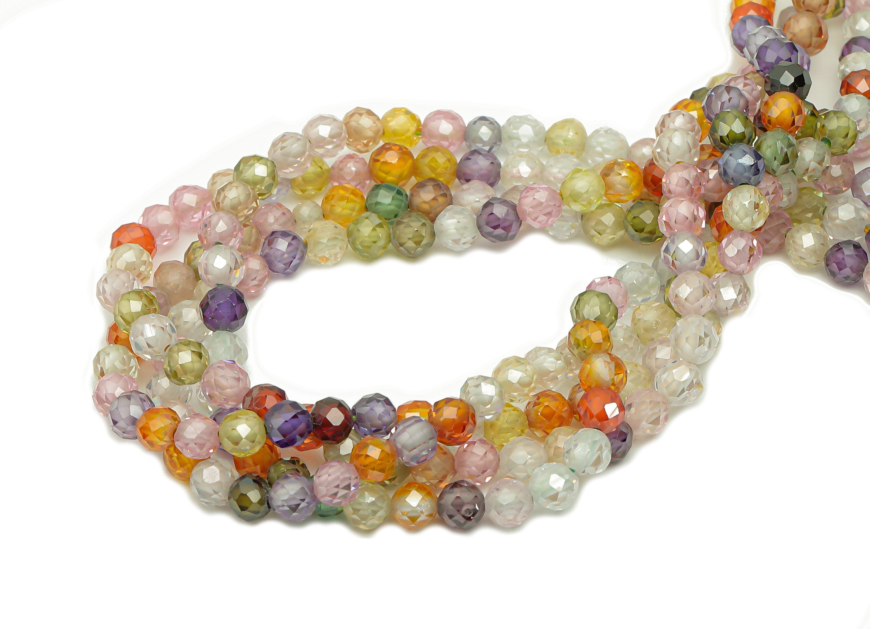Mix Zircon Round Faceted Beads - Mix Zircon Beads - 15.5" / 126pcs / 1 Strand - 3.1x3.1mm - Gemstone Beads - NS1018A - DOMEDBAZAAR