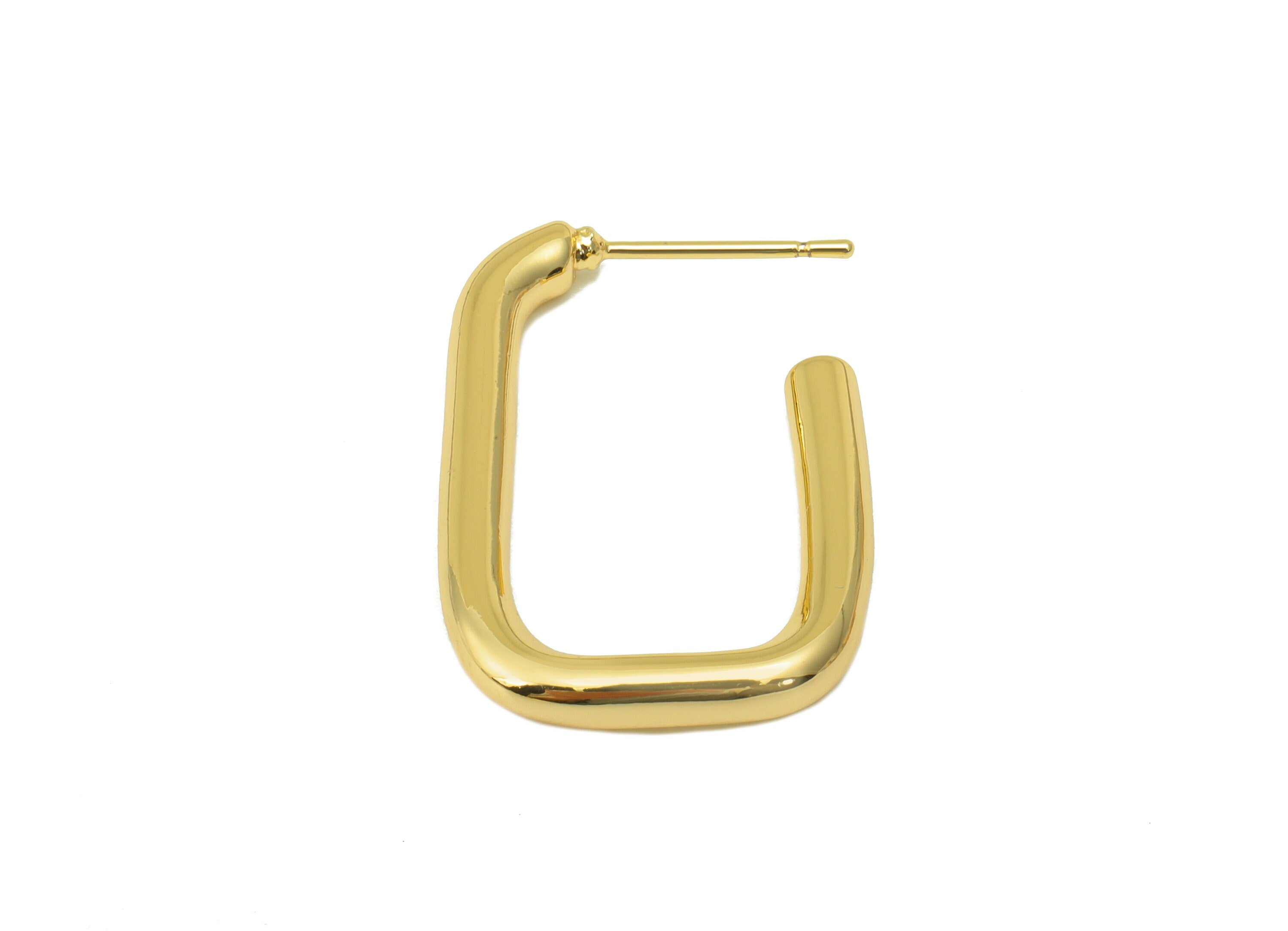 Brass Oval Rectangle Earrings Stud - Open Hoop Earring Post -Open Rectangle Hoop Earring Post - 18K Real Gold Plated -27x19x3mm- RGP6305 - DOMEDBAZAAR