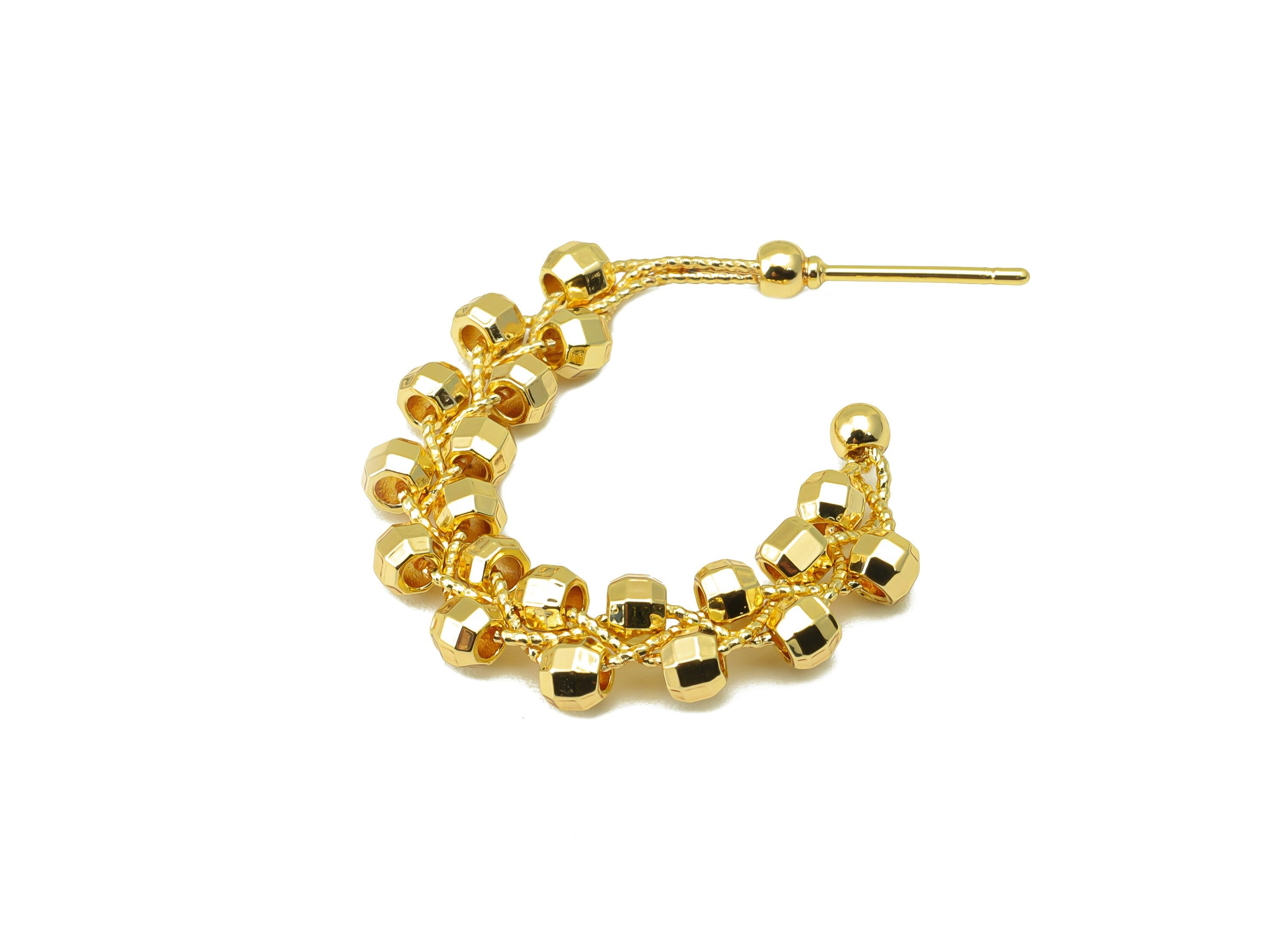 Brass Open Hoop Earring Stud - Beads Winding Chain Post - Beaded Hoop Earring - 18K Real Gold Plated - 26.28x27.86x3.37mm-RGP6521 - DOMEDBAZAAR