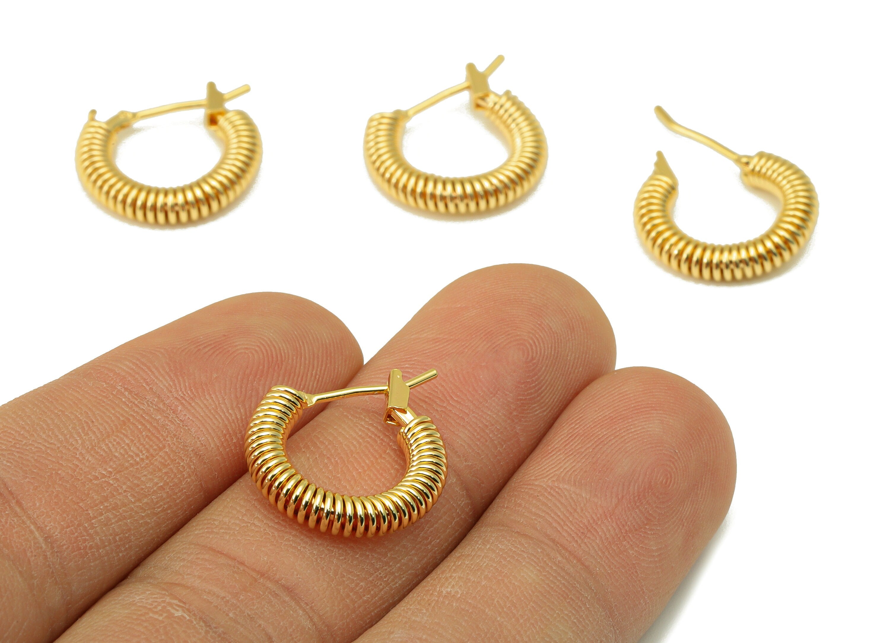 Brass Hoop Earring Stud - Brass Spiral Earring Post - Brass Earring Post - 18k real gold-plated -15.66x17.24x3.55mm- RGP6661 - DOMEDBAZAAR