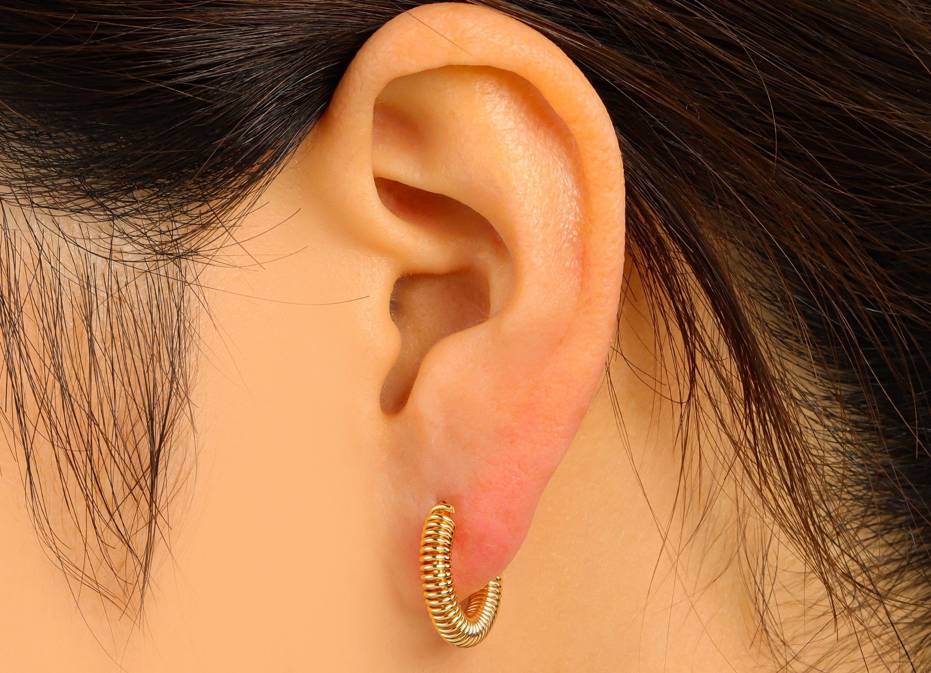 Brass Hoop Earring Stud - Brass Spiral Earring Post - Brass Earring Post - 18k real gold-plated -15.66x17.24x3.55mm- RGP6661 - DOMEDBAZAAR