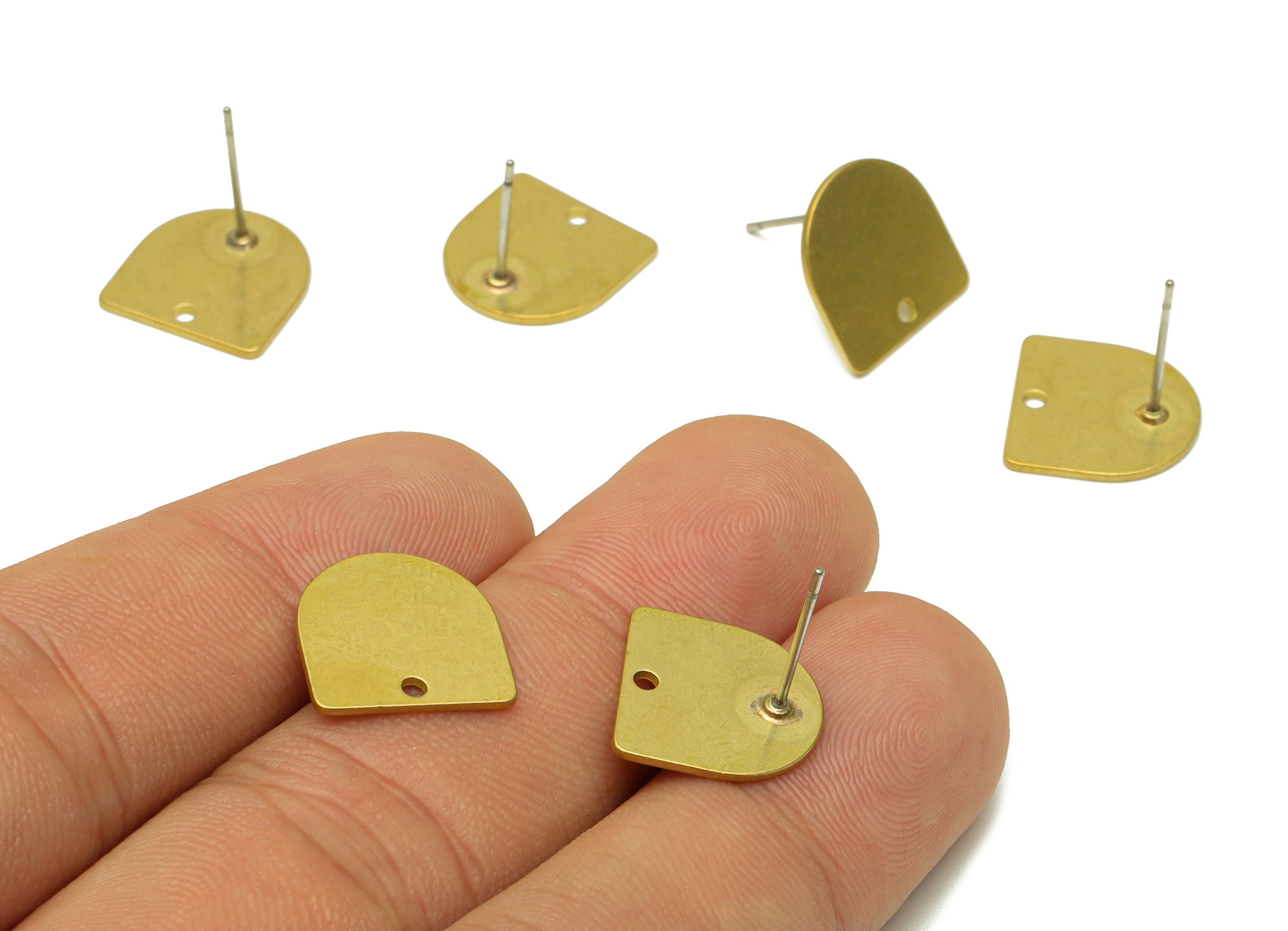 Brass Domed Stud Earring - Raw Brass Domed Earring Post With Hole - 316 Stainless Steel - Brass Half Oval Earring Post - 13x13x1mm - PP8616 - DOMEDBAZAAR