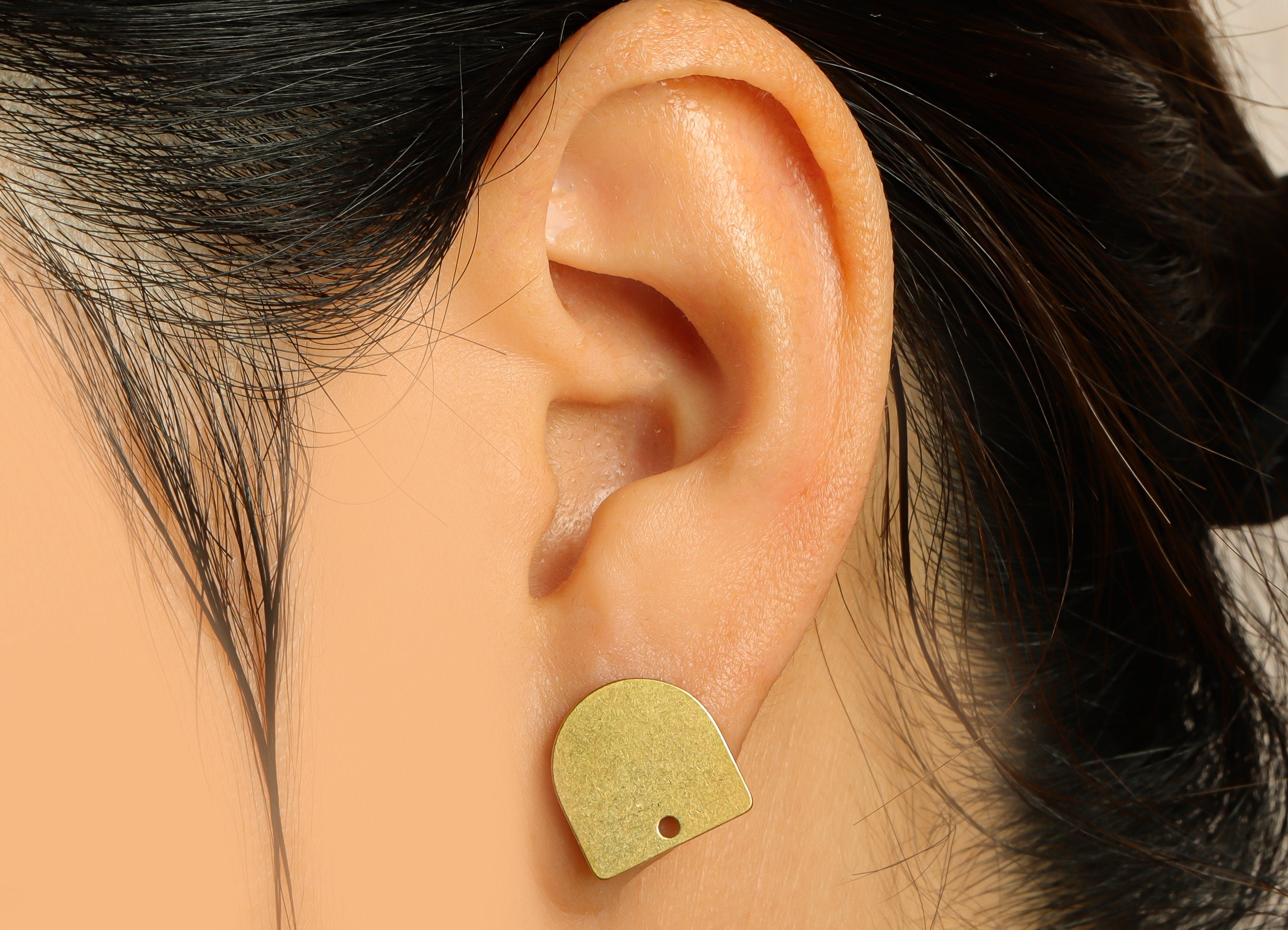 Brass Domed Stud Earring - Raw Brass Domed Earring Post With Hole - 316 Stainless Steel - Brass Half Oval Earring Post - 13x13x1mm - PP8616 - DOMEDBAZAAR