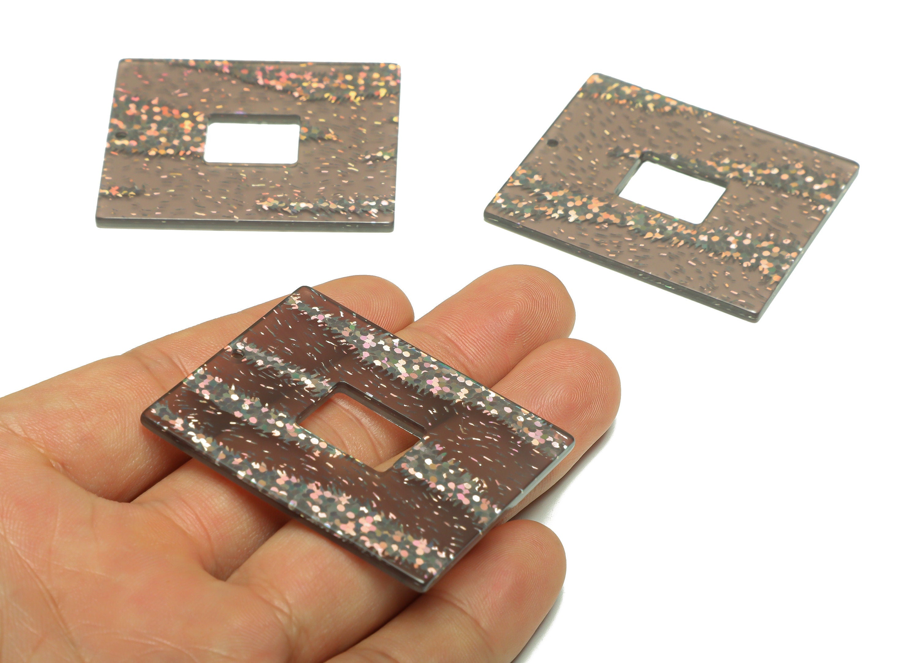 PVC Geometry Charm - Rectangle Galaxy Pendant - PVC Sequins Earring Charm - Jewelry Making Supplies - 49x39.91x2.42mm - AC2614-A968 - DOMEDBAZAAR