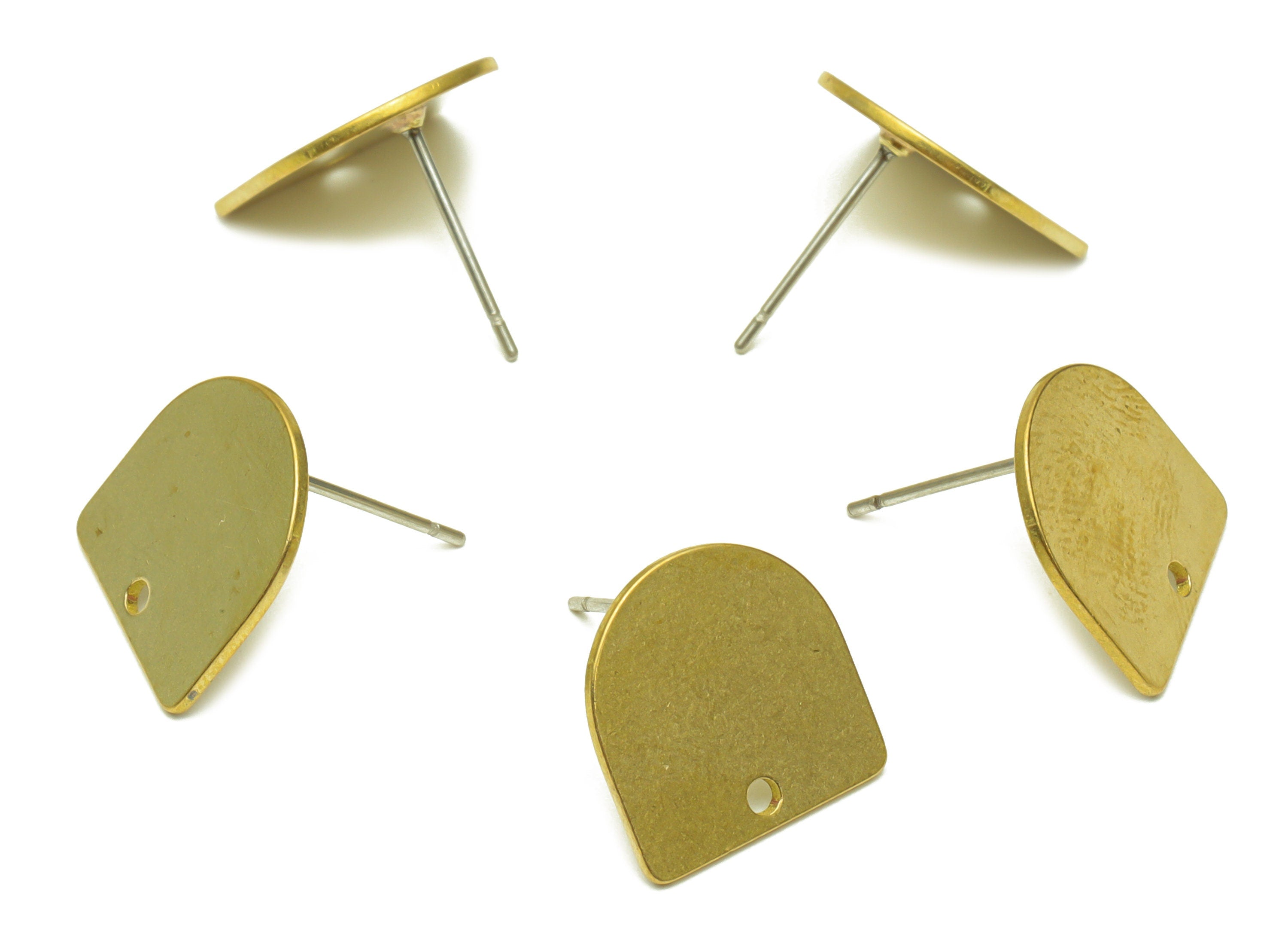 Brass Domed Stud Earring - Raw Brass Domed Earring Post With Hole - 316 Stainless Steel - Brass Half Oval Earring Post - 13x13x1mm - PP8616 - DOMEDBAZAAR