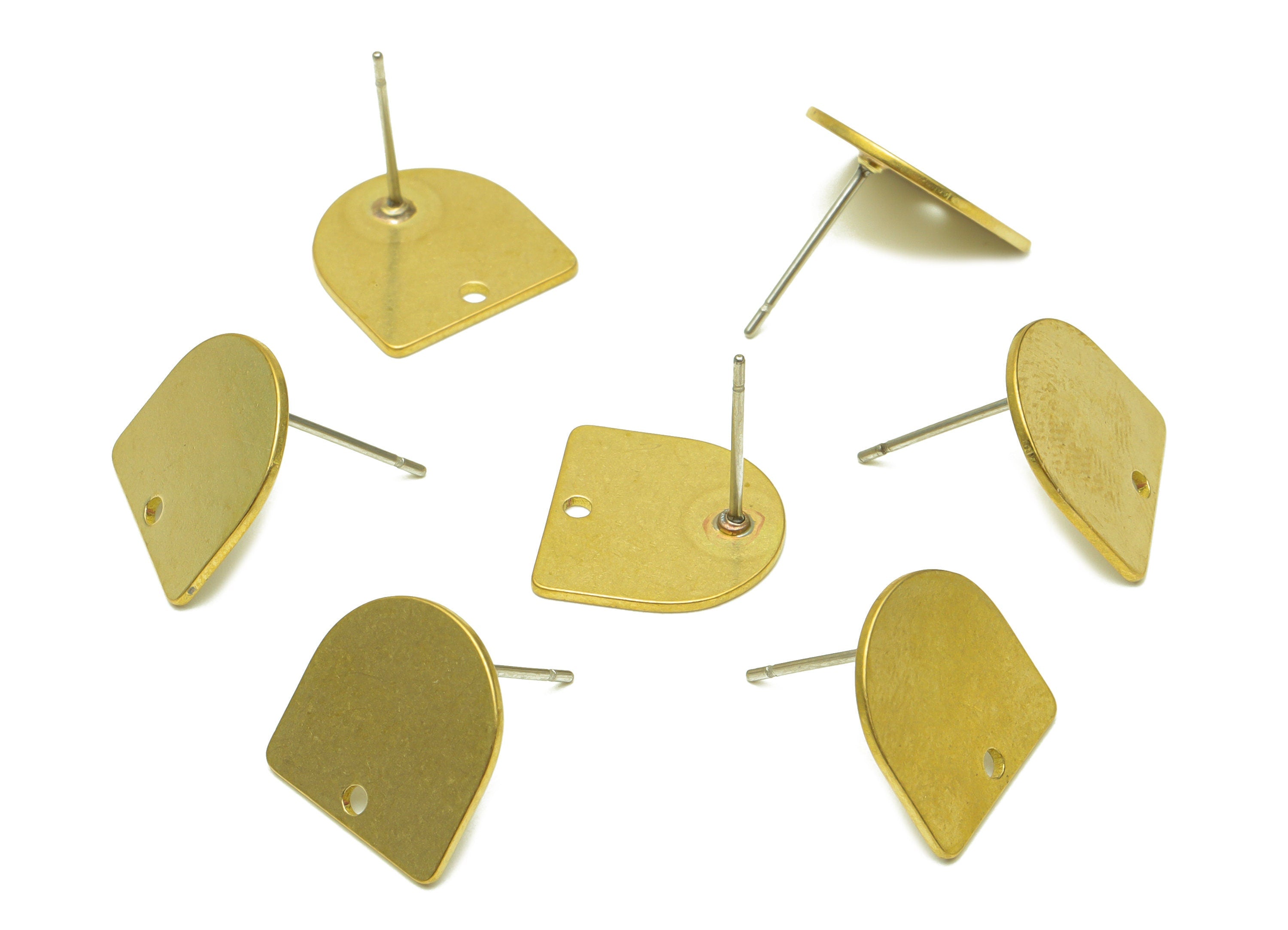 Brass Domed Stud Earring - Raw Brass Domed Earring Post With Hole - 316 Stainless Steel - Brass Half Oval Earring Post - 13x13x1mm - PP8616 - DOMEDBAZAAR