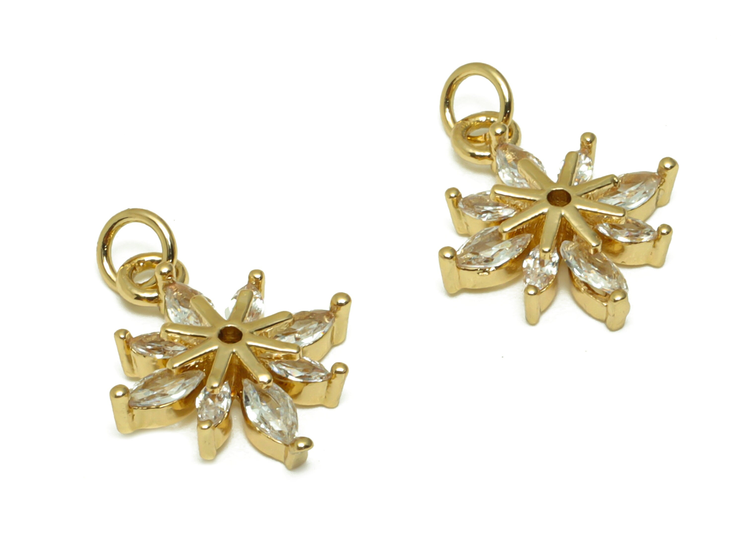 Brass Flower Earring Charm- Brass Marquise CZ Pendant - Cubic Zirconia Botanical Earring Charm - 18K Real Gold Plated - 15x12x3mm - RGP6731 - DOMEDBAZAAR