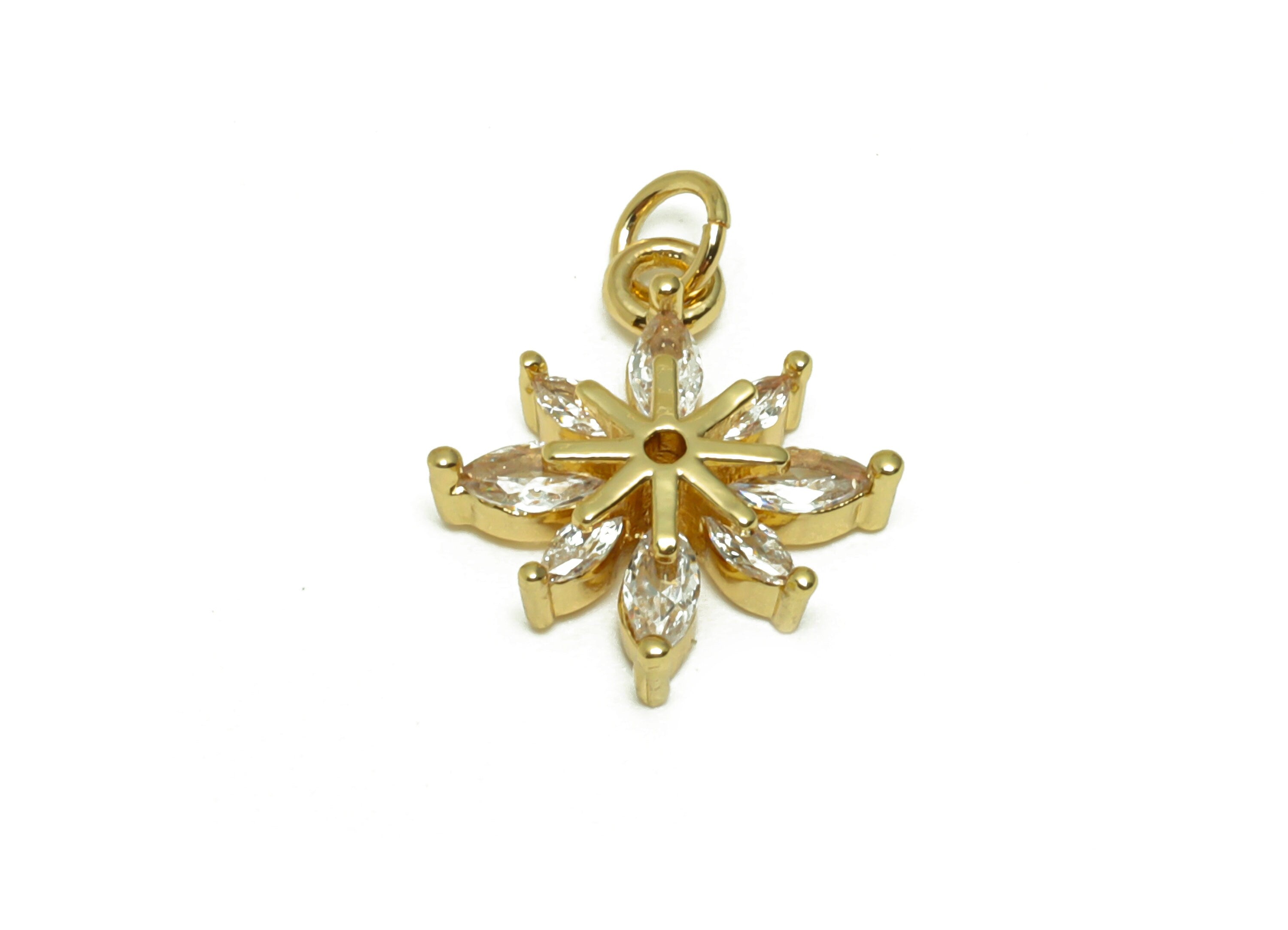 Brass Flower Earring Charm- Brass Marquise CZ Pendant - Cubic Zirconia Botanical Earring Charm - 18K Real Gold Plated - 15x12x3mm - RGP6731 - DOMEDBAZAAR