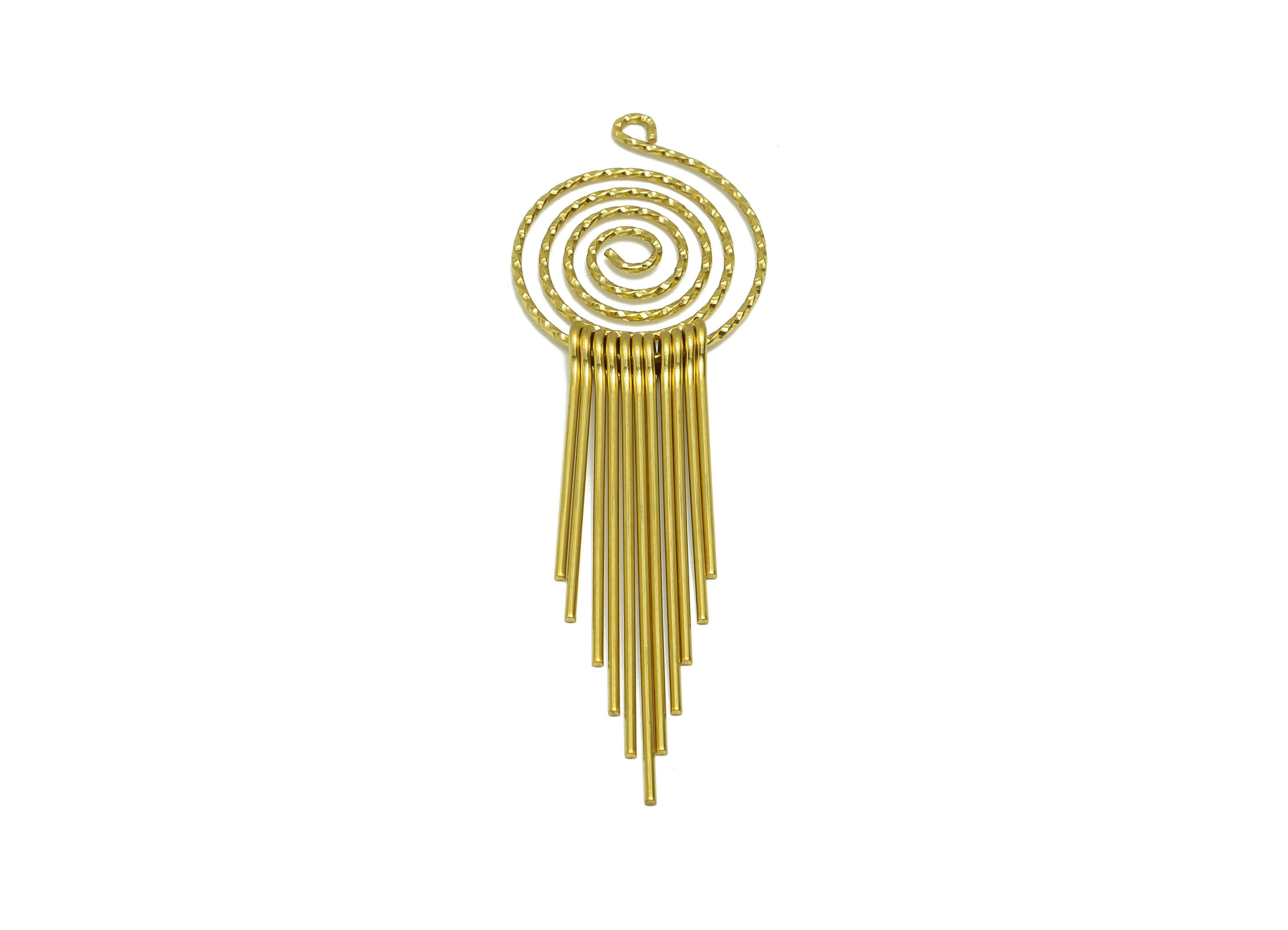 Brass Snail Wire Tassel Earring Charm - Brass Textured Wire Earring Charm - Twine Wire 11 Earring Charm - Dangle Charm - 85x27x1.2mm -PP9344 - DOMEDBAZAAR