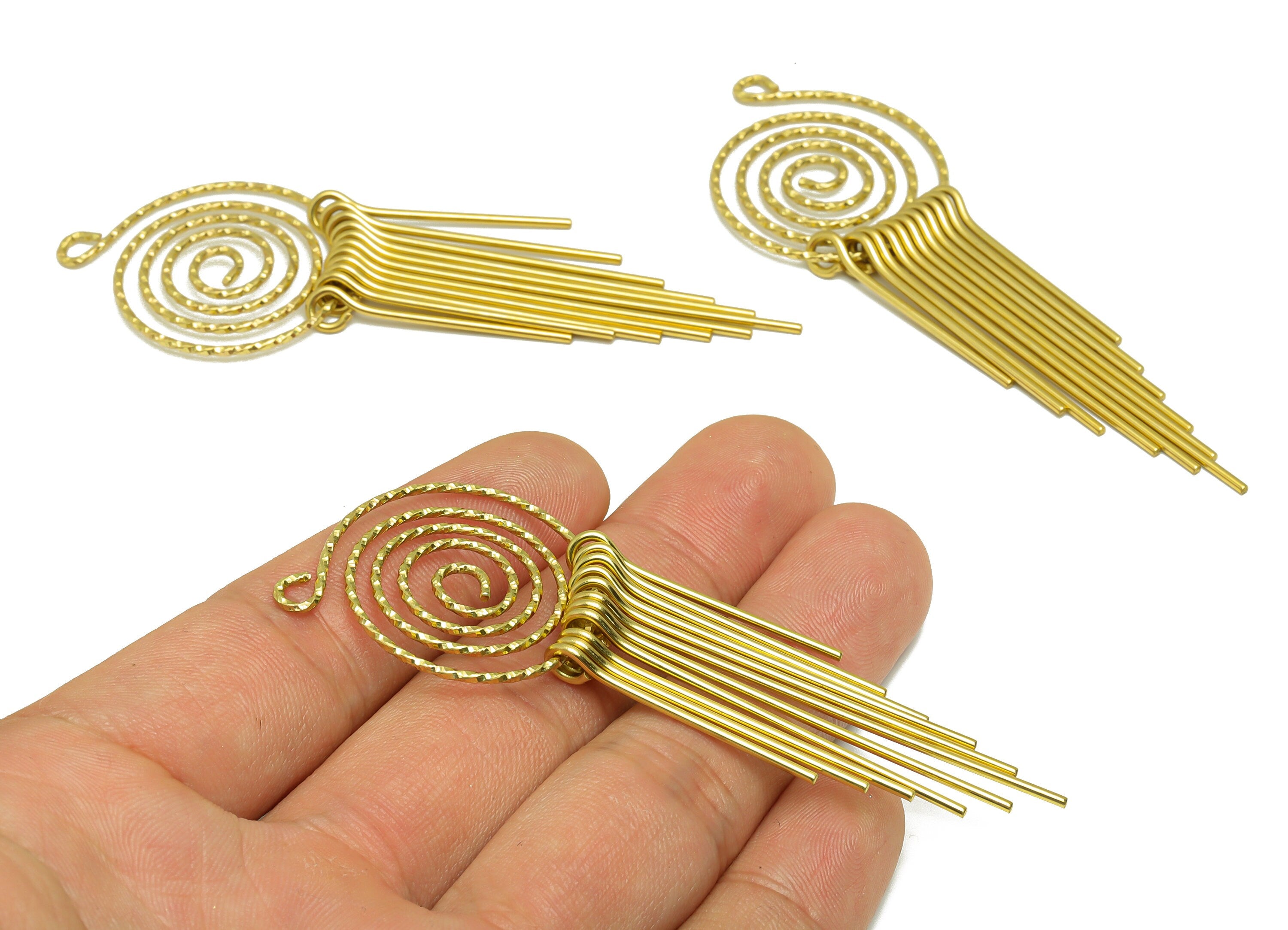 Brass Snail Wire Tassel Earring Charm - Brass Textured Wire Earring Charm - Twine Wire 11 Earring Charm - Dangle Charm - 85x27x1.2mm -PP9344 - DOMEDBAZAAR