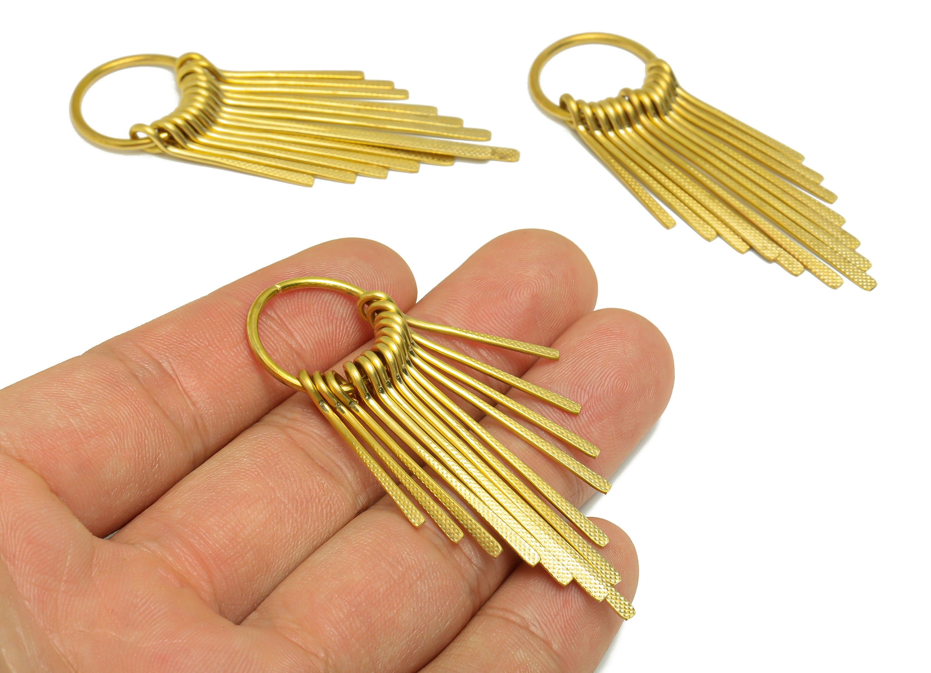 Hammered Wire Tassel Earring Charm - Brass Textured Wire Earring Charm - 12 Wire Earring Charm - Dangle Tassel Charm - 63x19.48x1mm -PP9345 - DOMEDBAZAAR