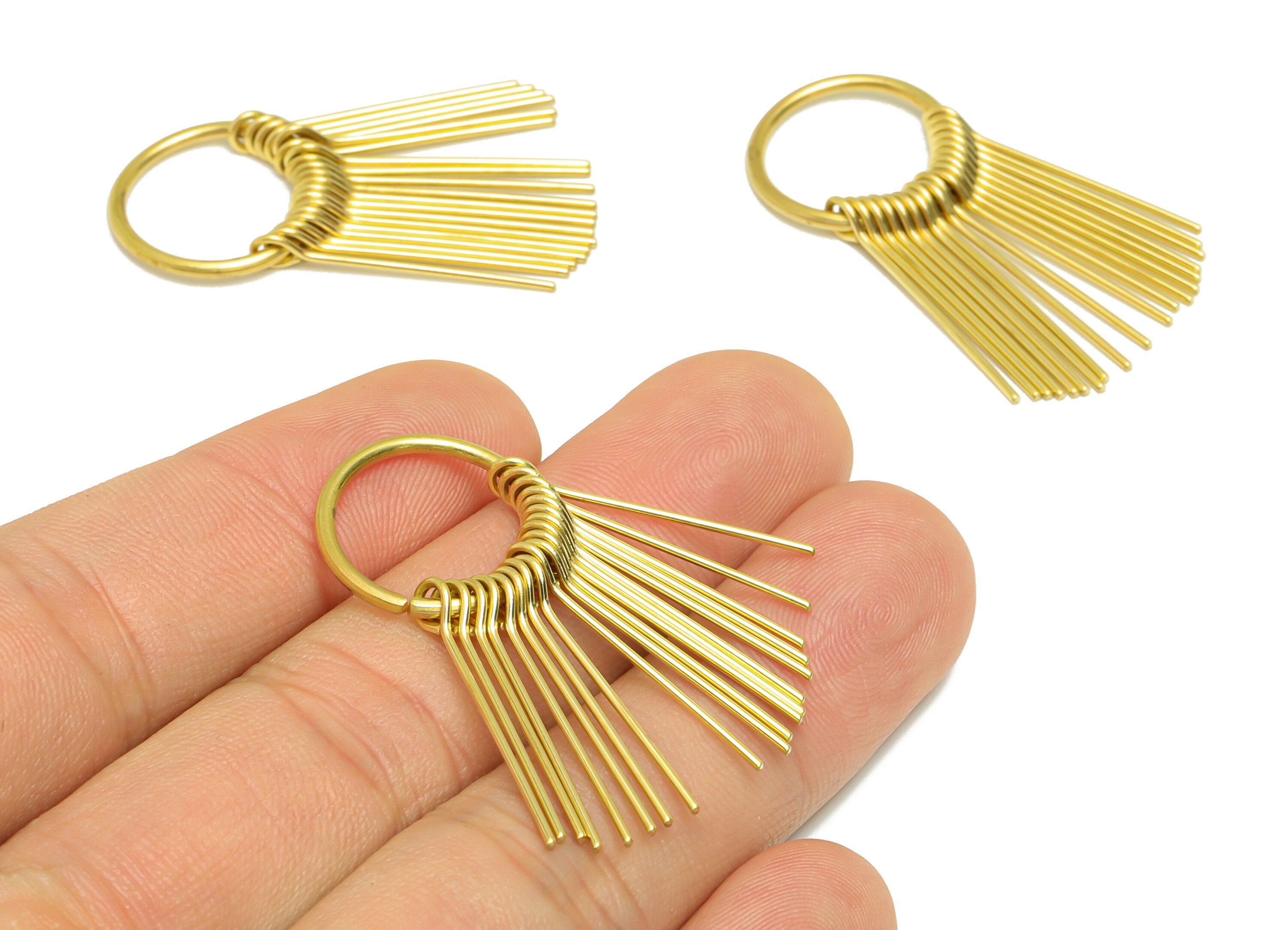 Round Wire Tassel Earring Charm - Brass Circle Wire Earring Charm - Dangle Wire 19 Earring Charm - Dangle Tassel Charm - 39x17x1mm - PP9342 - DOMEDBAZAAR