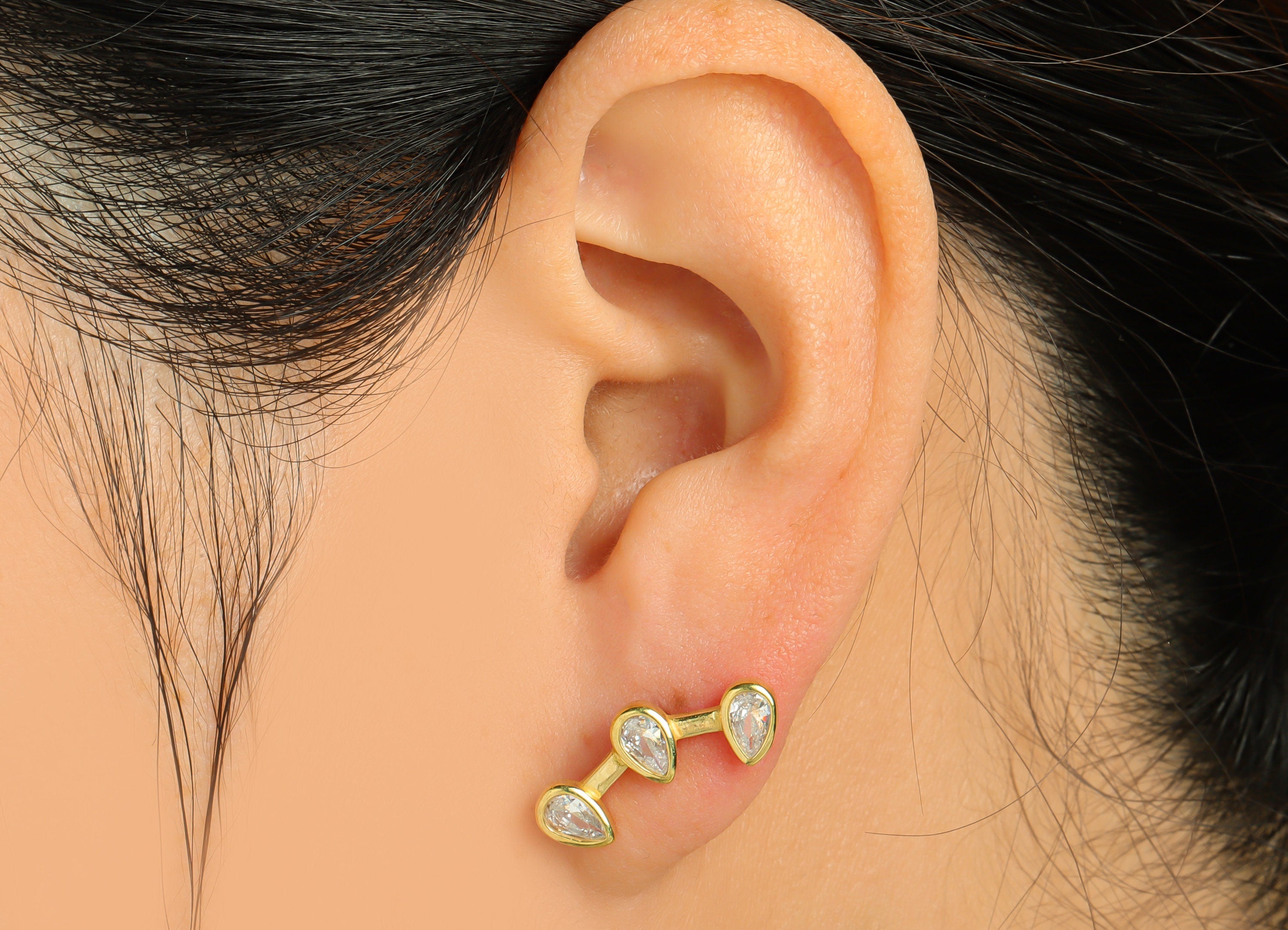 Teardrop CZ Wire Earring Stud - Raw Brass Drop Stick Zircon Earring Post - Drop Link Zircon Stick Wire Earring Post - 14.52x18x2mm - PP9319 - DOMEDBAZAAR