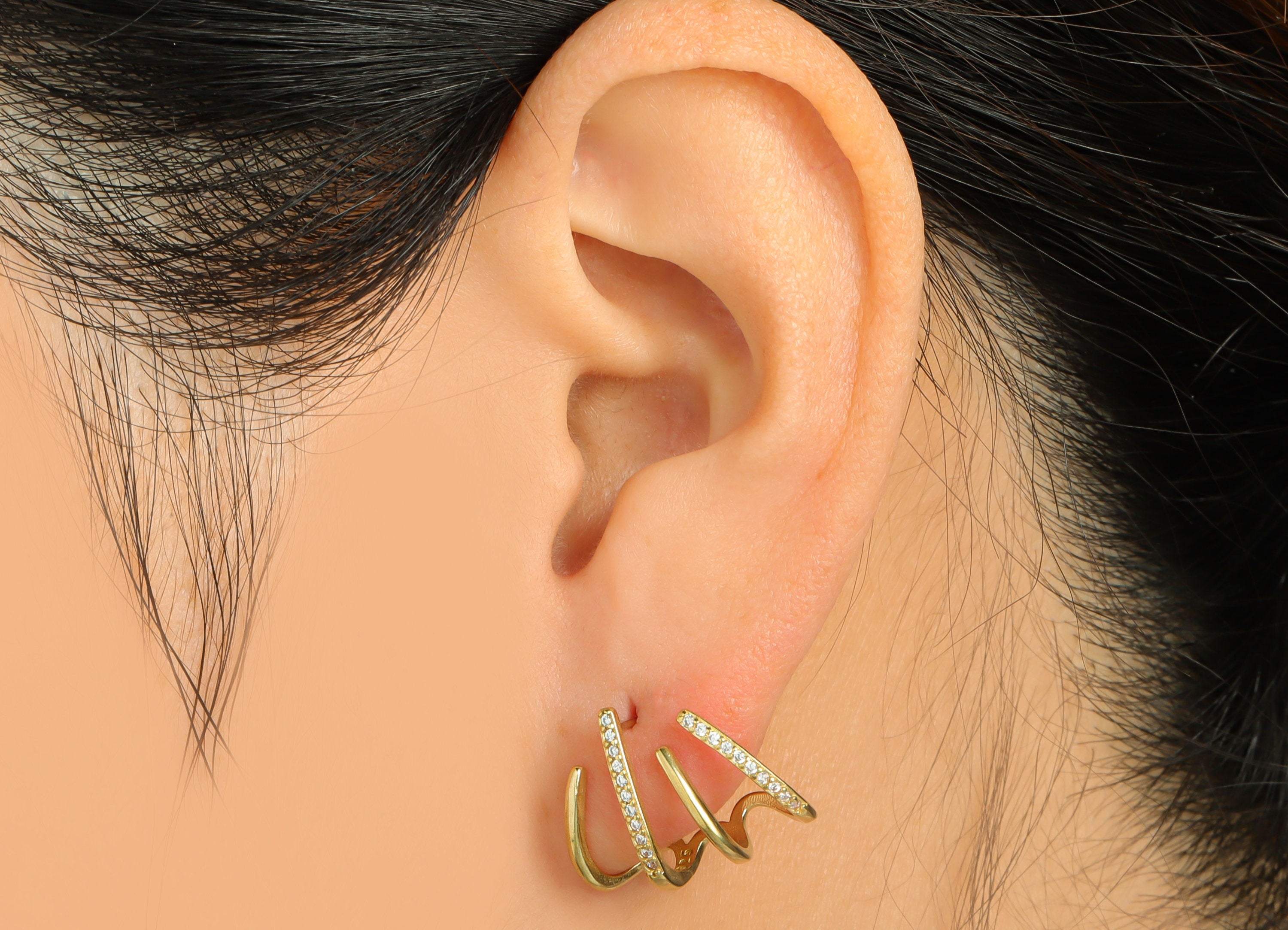 Brass CZ Hoop Earring Stud - Raw Brass Bent Wire Earring Post - Brass Bent CZ Earring Post - Cubic Zircon Earring - 14.55x18x1.42mm - PP9329 - DOMEDBAZAAR