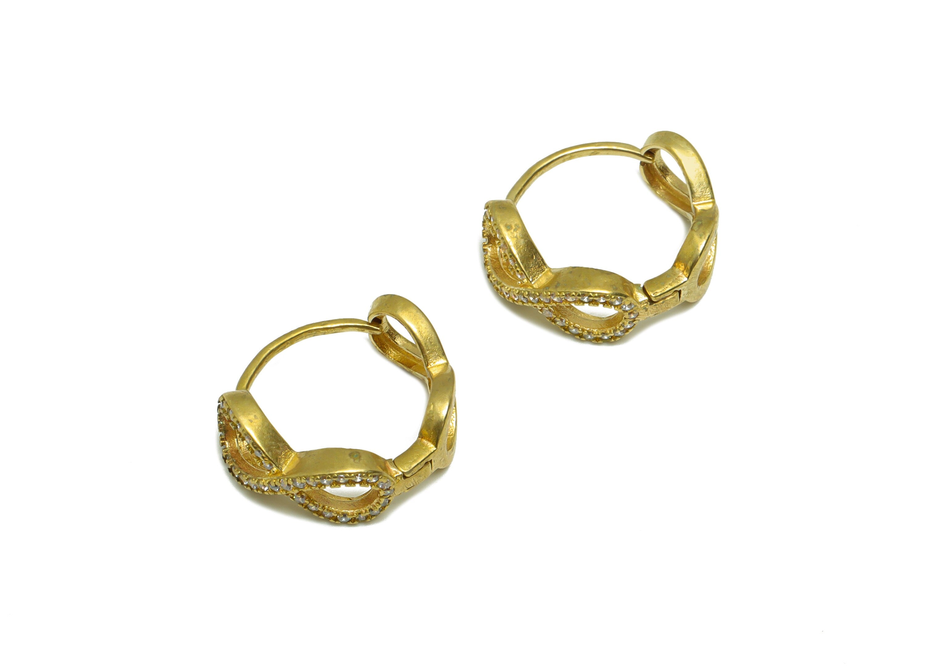 Brass CZ Huggie Hoop Earring - Raw Brass Cubic Zircon Earring Clasp - Brass 8 Hoop Clasp Earring - Zircon Clasp Earring - 15x17x2mm - PP9320 - DOMEDBAZAAR