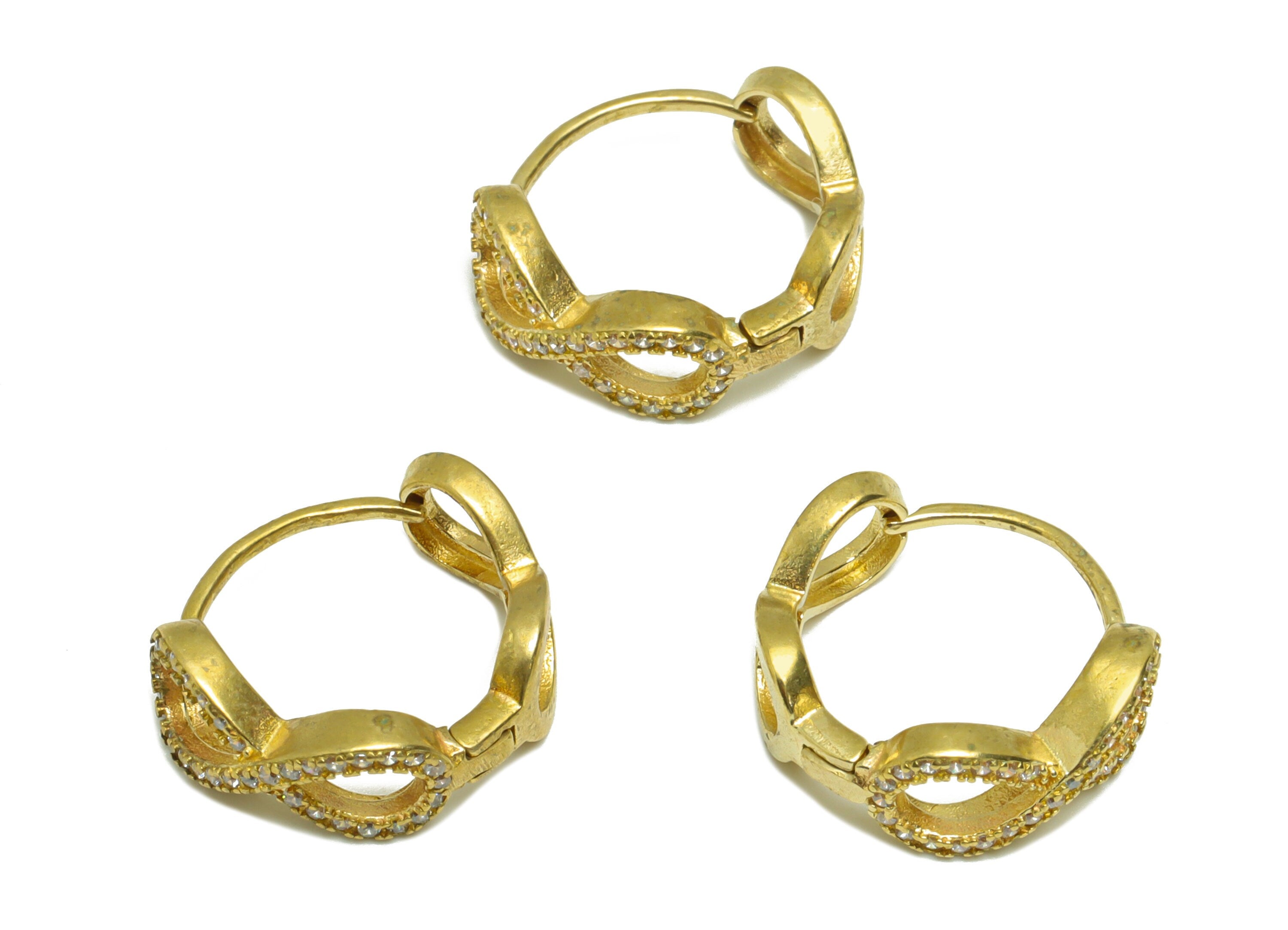 Brass CZ Huggie Hoop Earring - Raw Brass Cubic Zircon Earring Clasp - Brass 8 Hoop Clasp Earring - Zircon Clasp Earring - 15x17x2mm - PP9320 - DOMEDBAZAAR