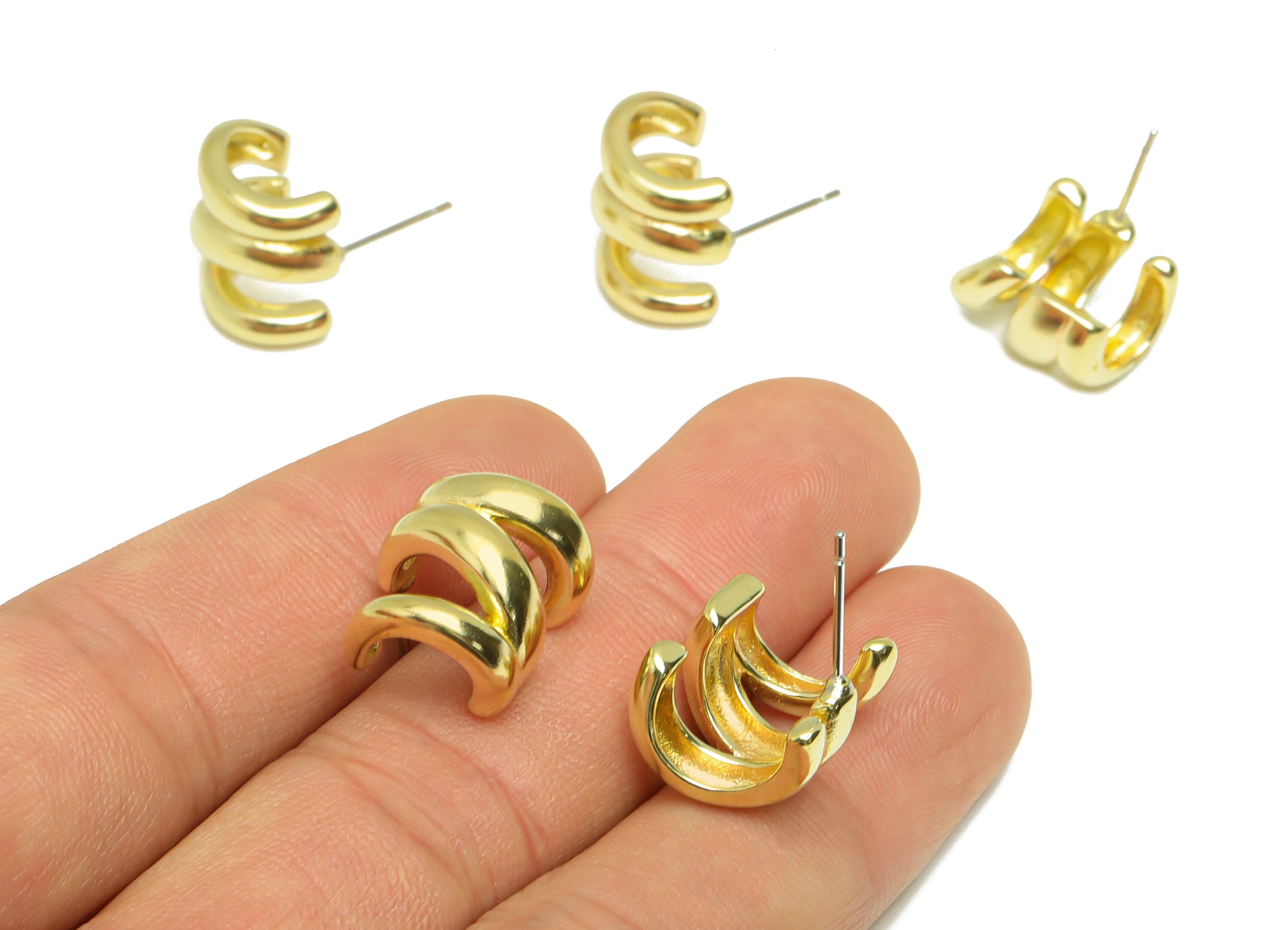 Brass Hoop Wire Earring Stud - Raw Brass Bent Wire Earring Post - Brass Bent Bar Earring Post - Hoop Ring Earring Post - 20x13x14mm - PP9208 - DOMEDBAZAAR